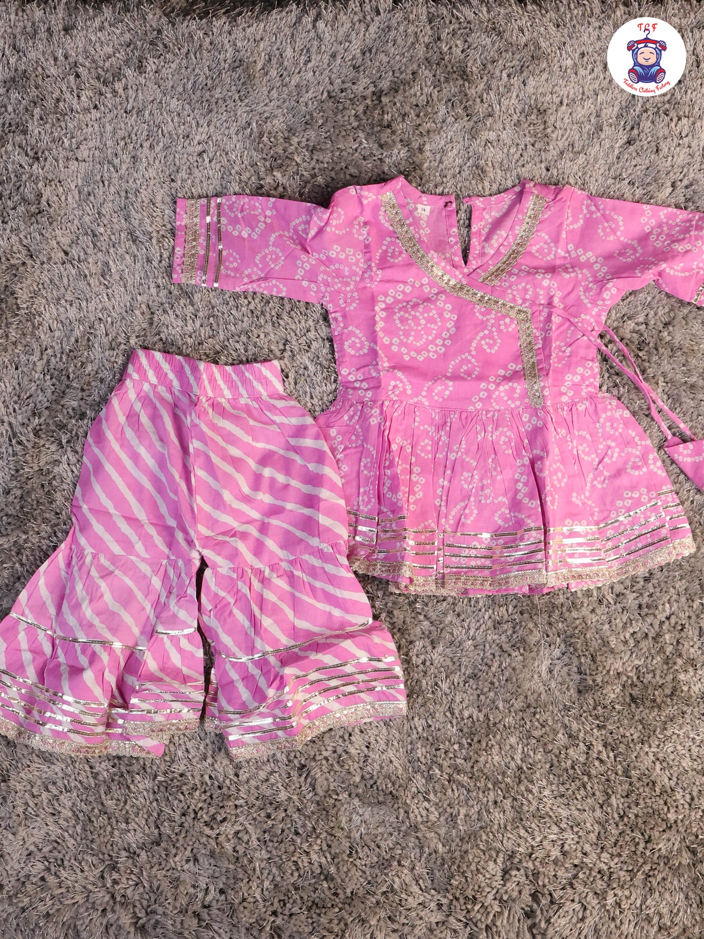 Lite Pink - Printed Girls Angrakha Kurti