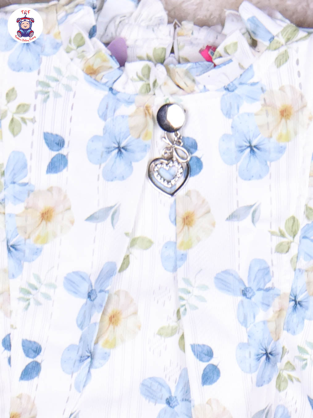 Light Blue & White - Floral Girls Suspender Skirts