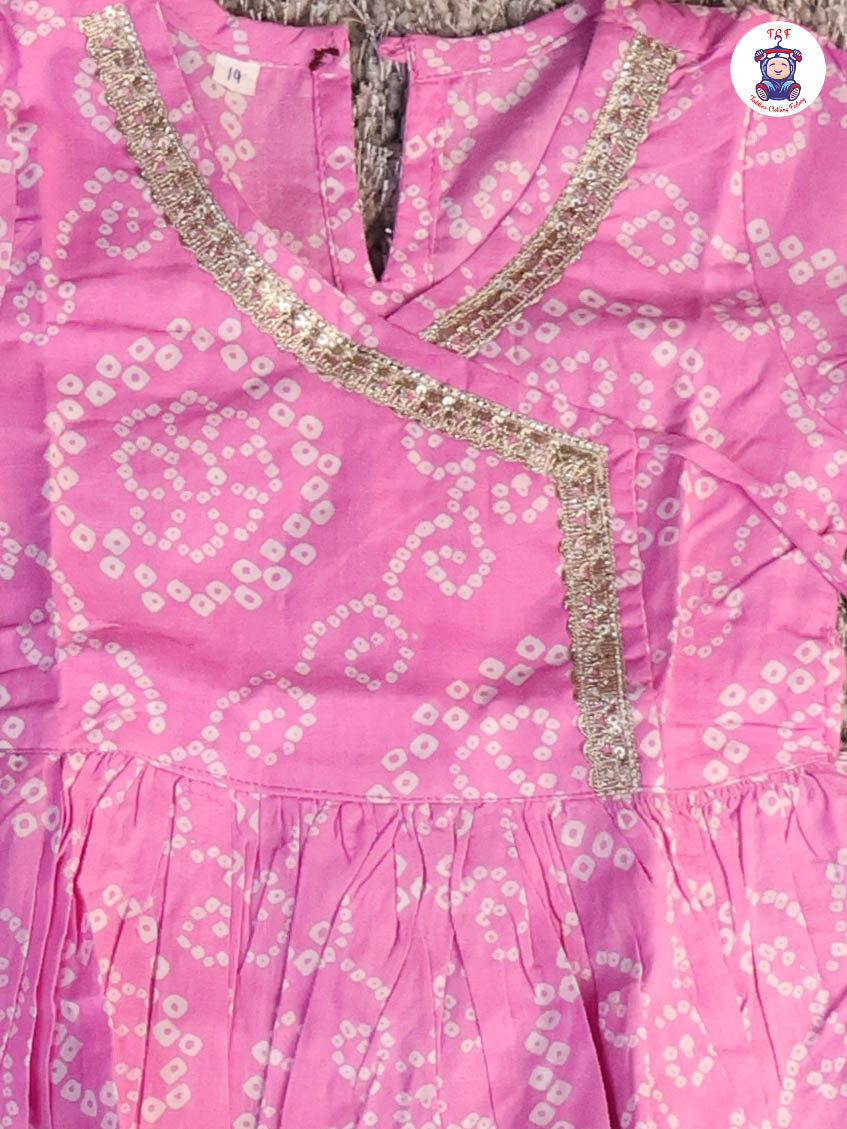 Lite Pink - Printed Girls Angrakha Kurti