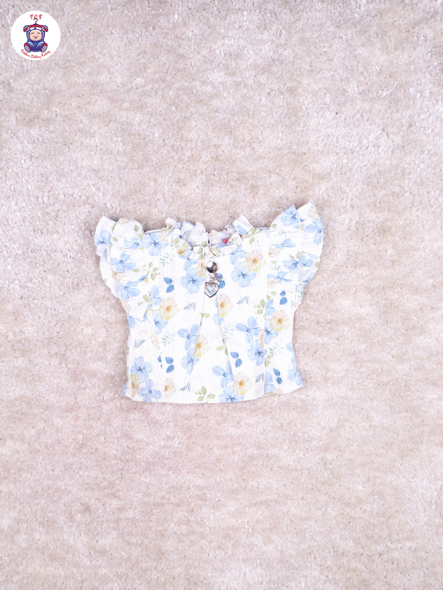 Light Blue & White - Floral Girls Suspender Skirts