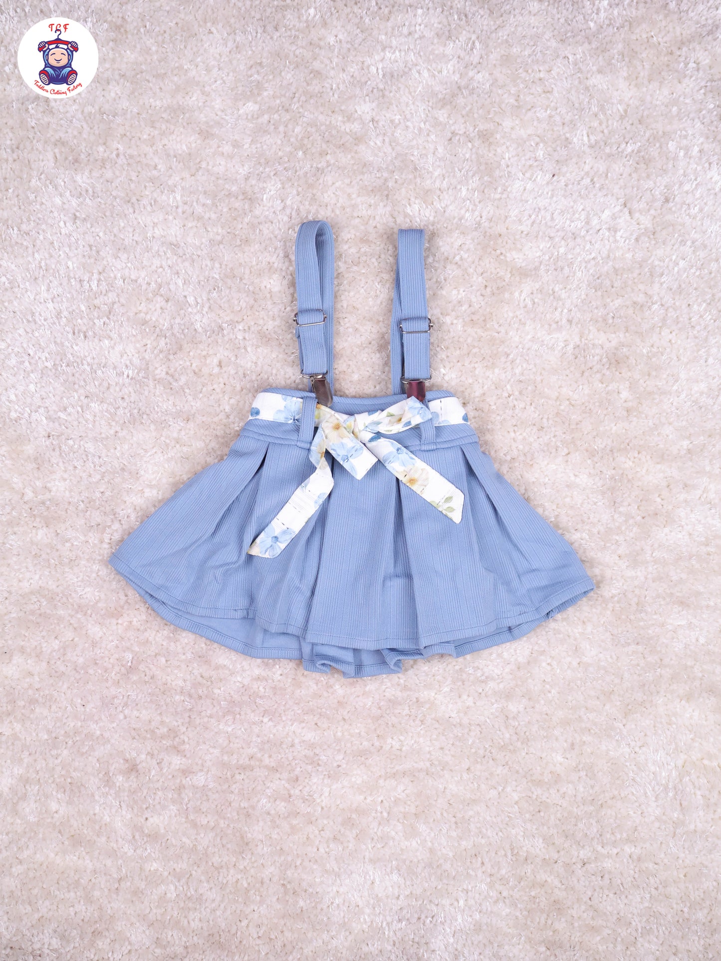 Light Blue & White - Floral Girls Suspender Skirts
