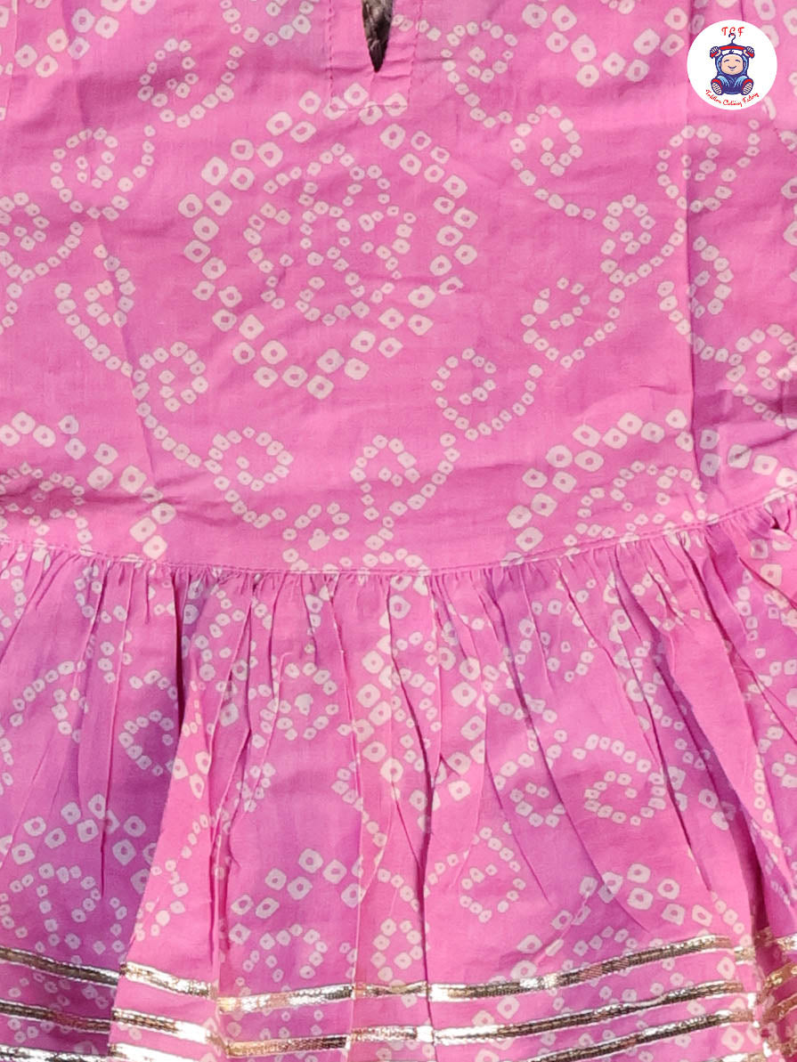 Lite Pink - Printed Girls Angrakha Kurti