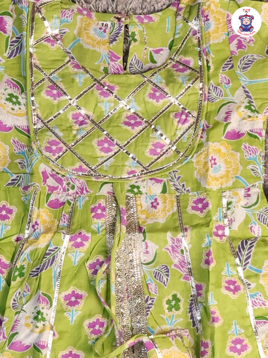 Light Green & Lavender - Floral Printed Afgani Kurti With Pant And Dupatta