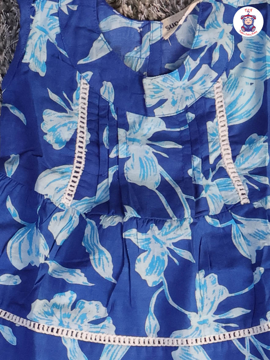 Blue - Printed Pure Cotton Top & Shorts