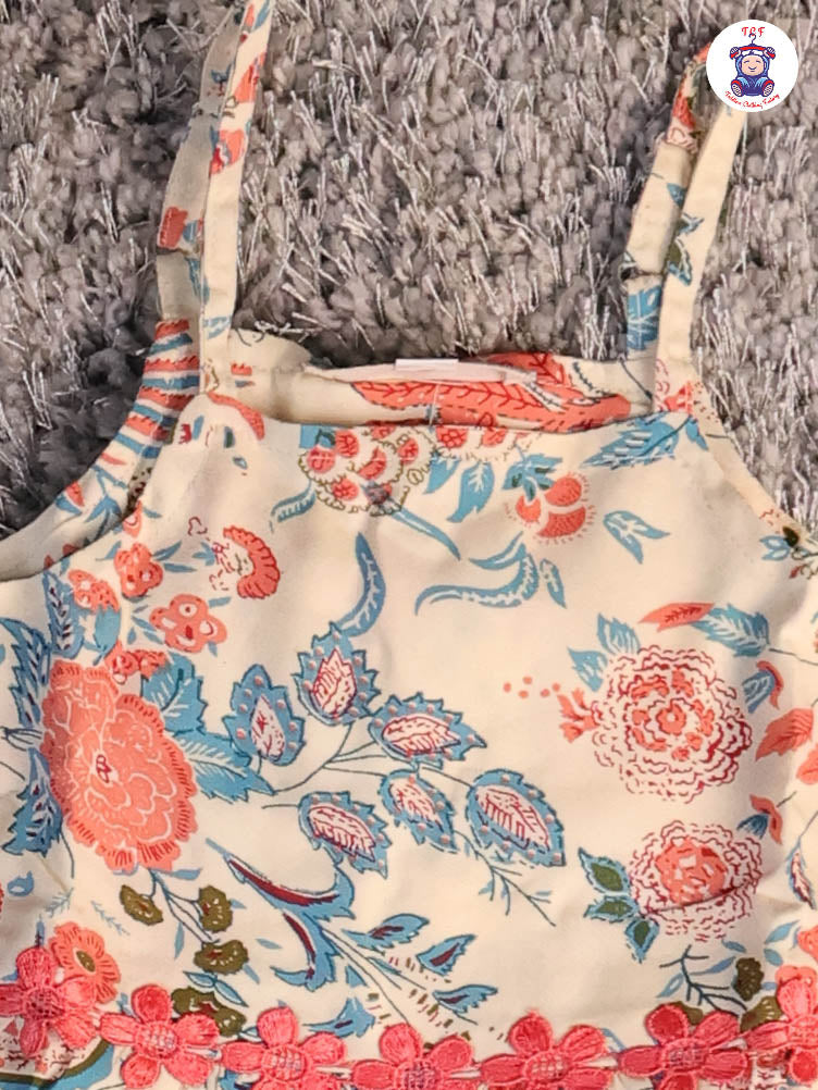Cream & Peach - Floral Printed Flared Strappy Top & Shorts