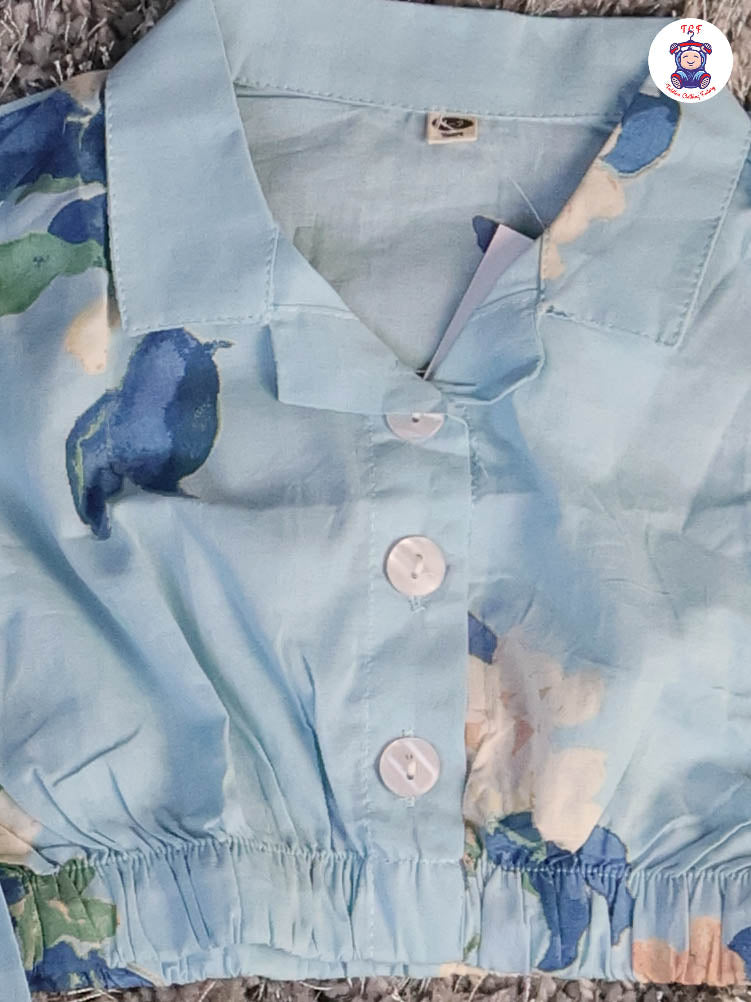 Sky Blue - Floral Crop Top & Pant