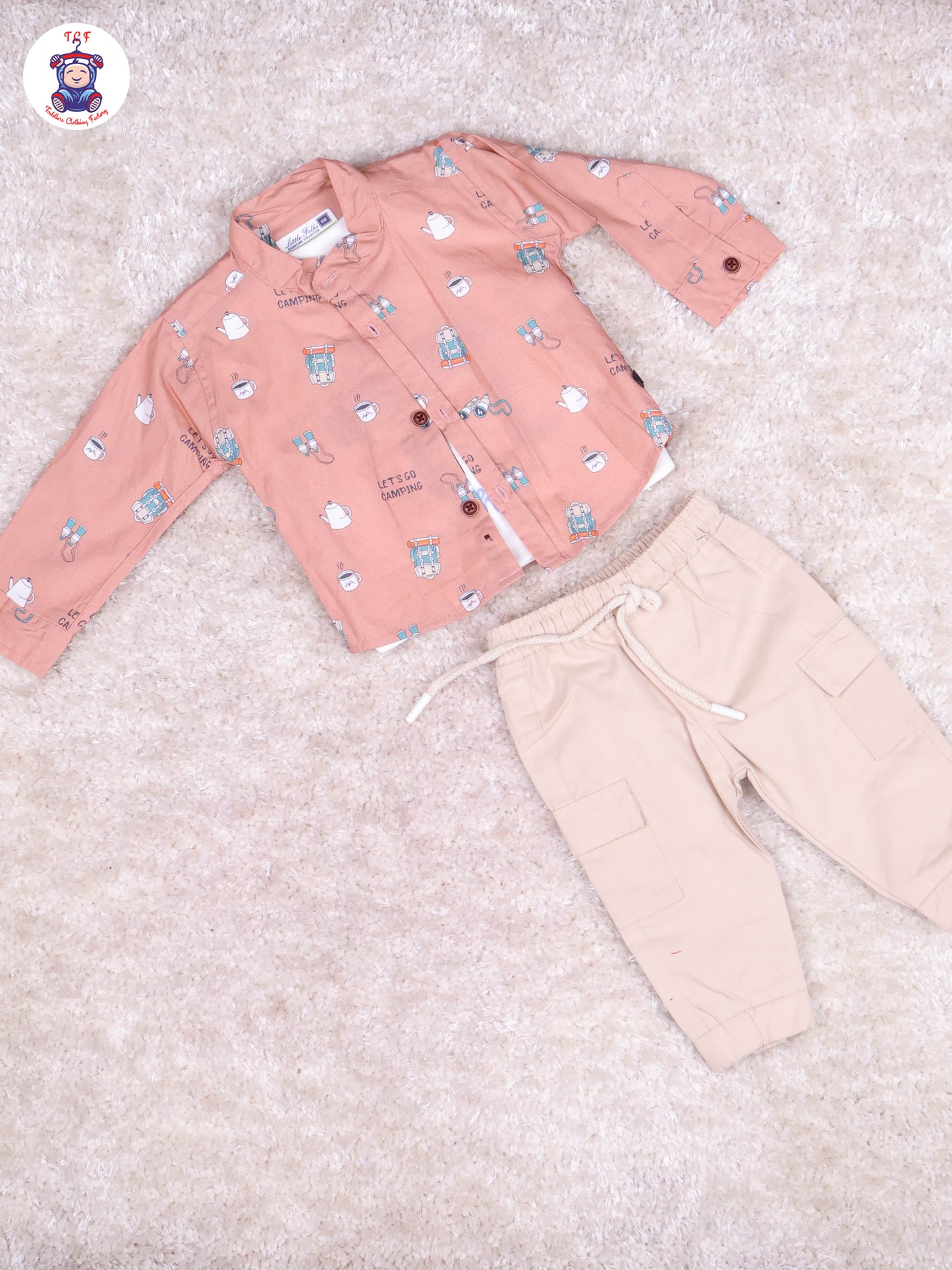 Peach & Sandal Full Hand Shirt with t-Shirt & Pant