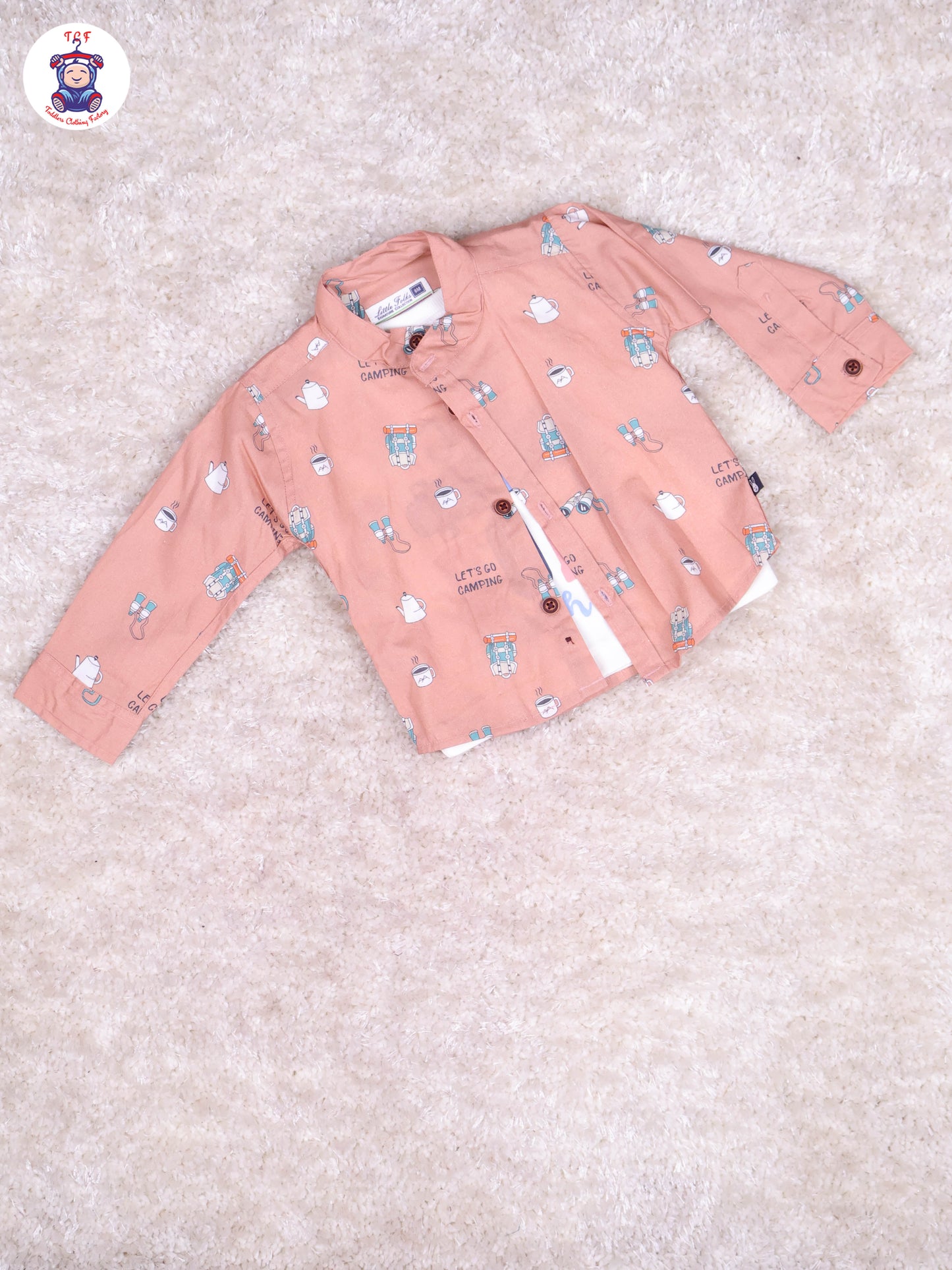 Peach & Sandal Full Hand Shirt with t-Shirt & Pant
