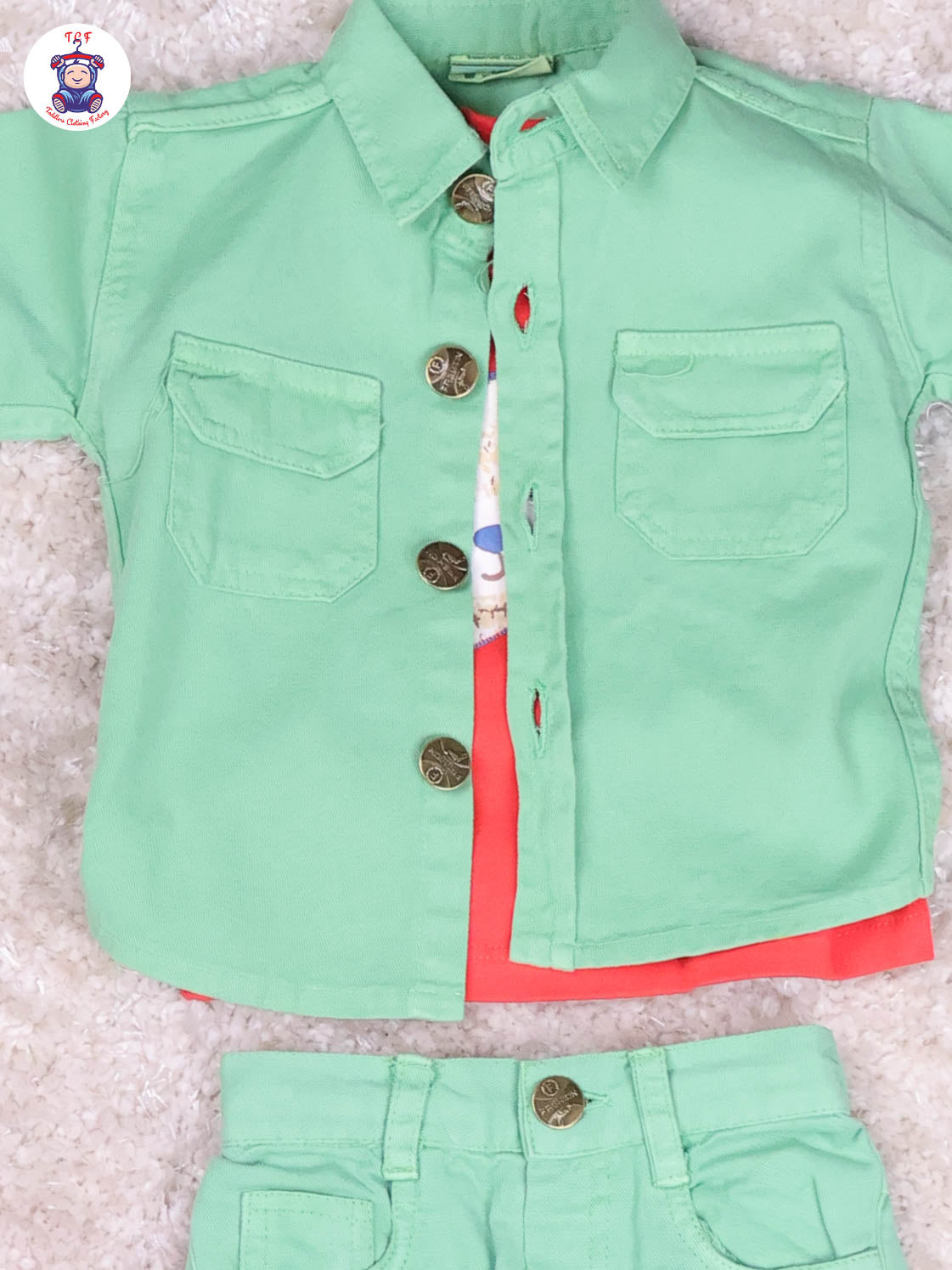 Dark Green & Red - Tshirt With Overcoat & Pant