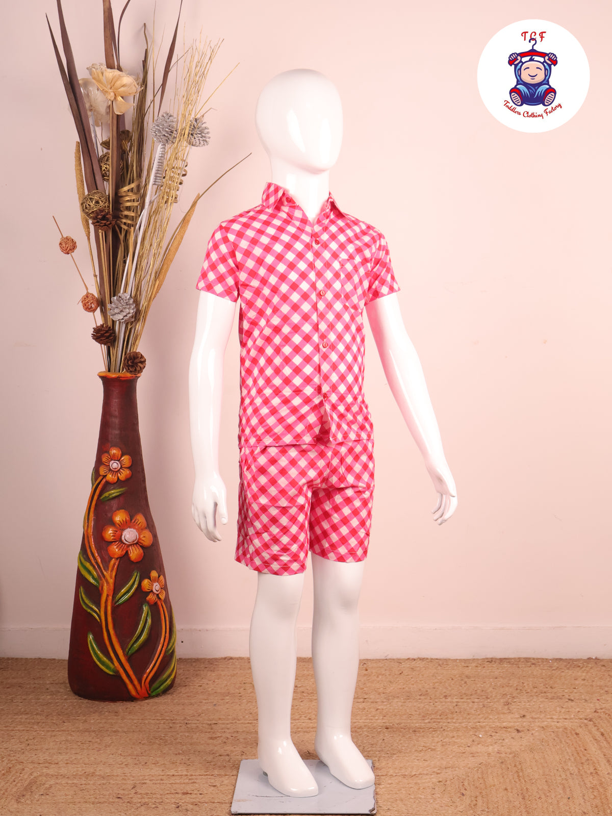 Pink - Box Printed Spread Collor Shirt With Shorts