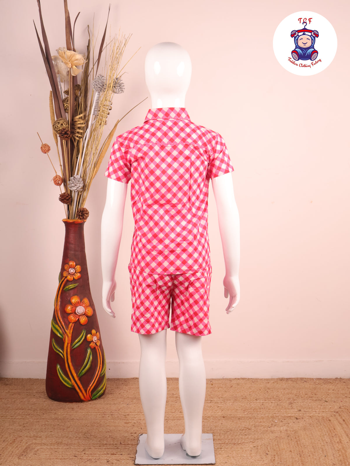 Pink - Box Printed Spread Collor Shirt With Shorts