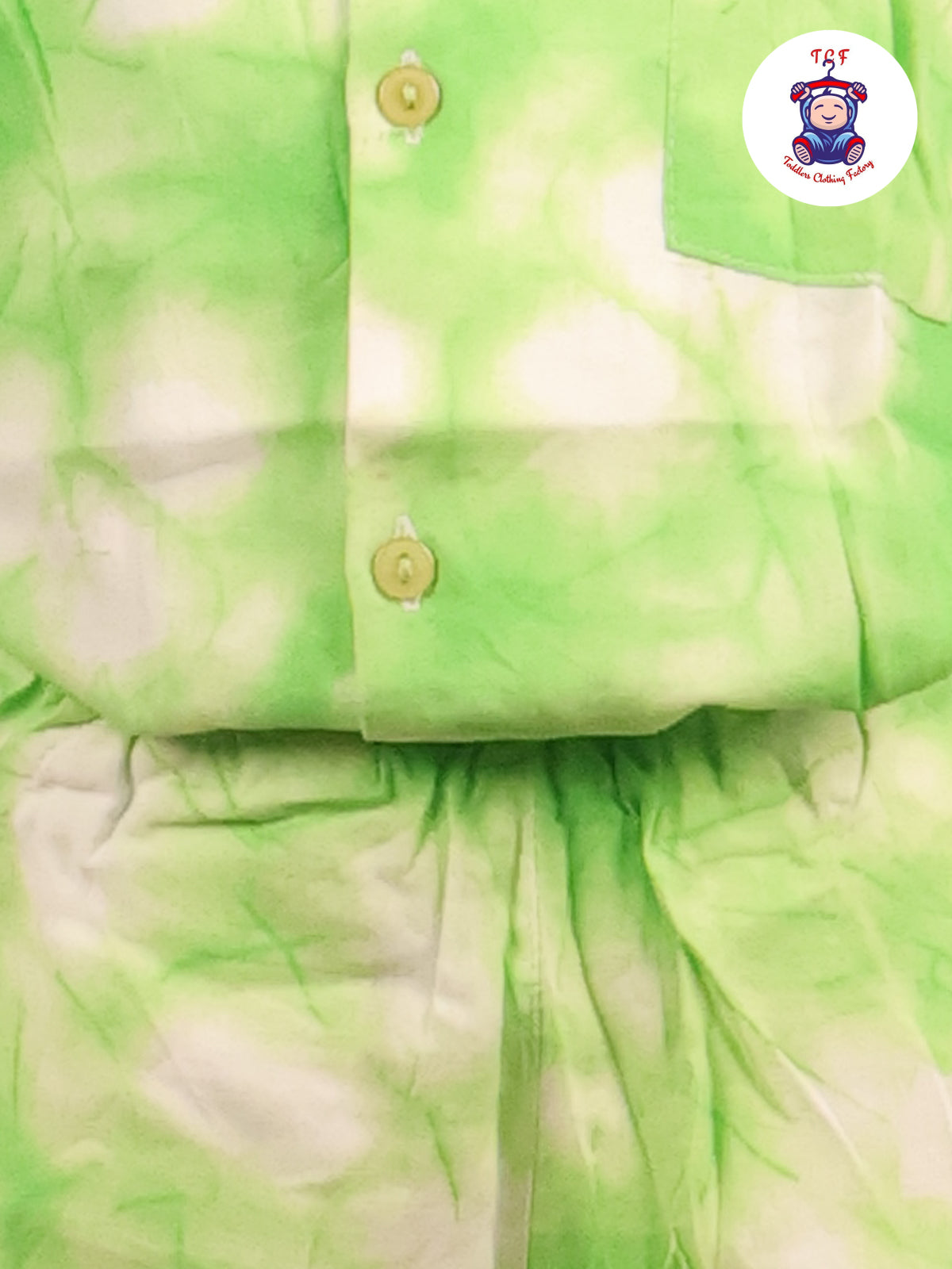Green - Dye Printed Notched Collor Shirt With Shorts