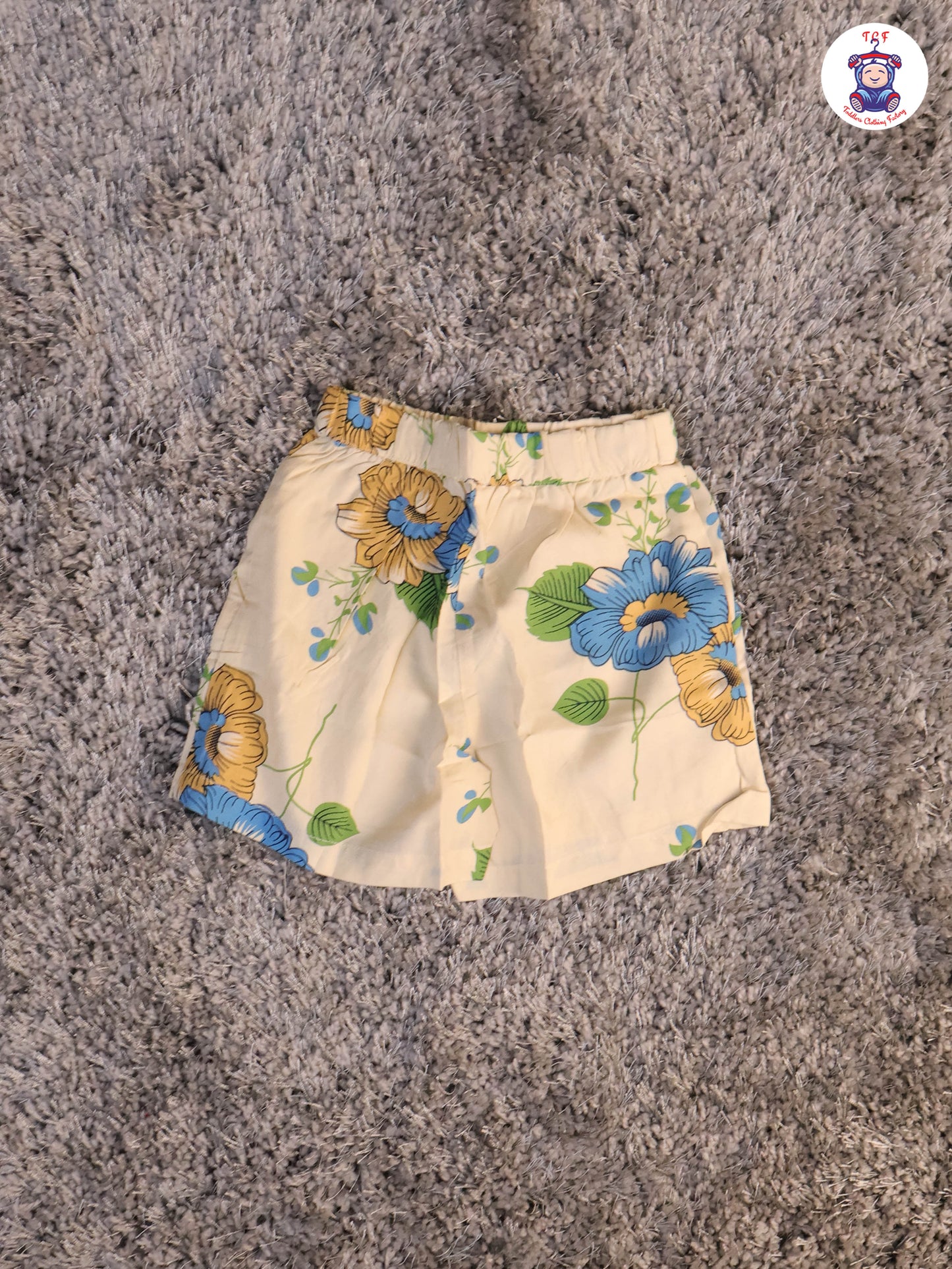 Cream & Blue - Floral Printed Flared Strappy Top & Shorts