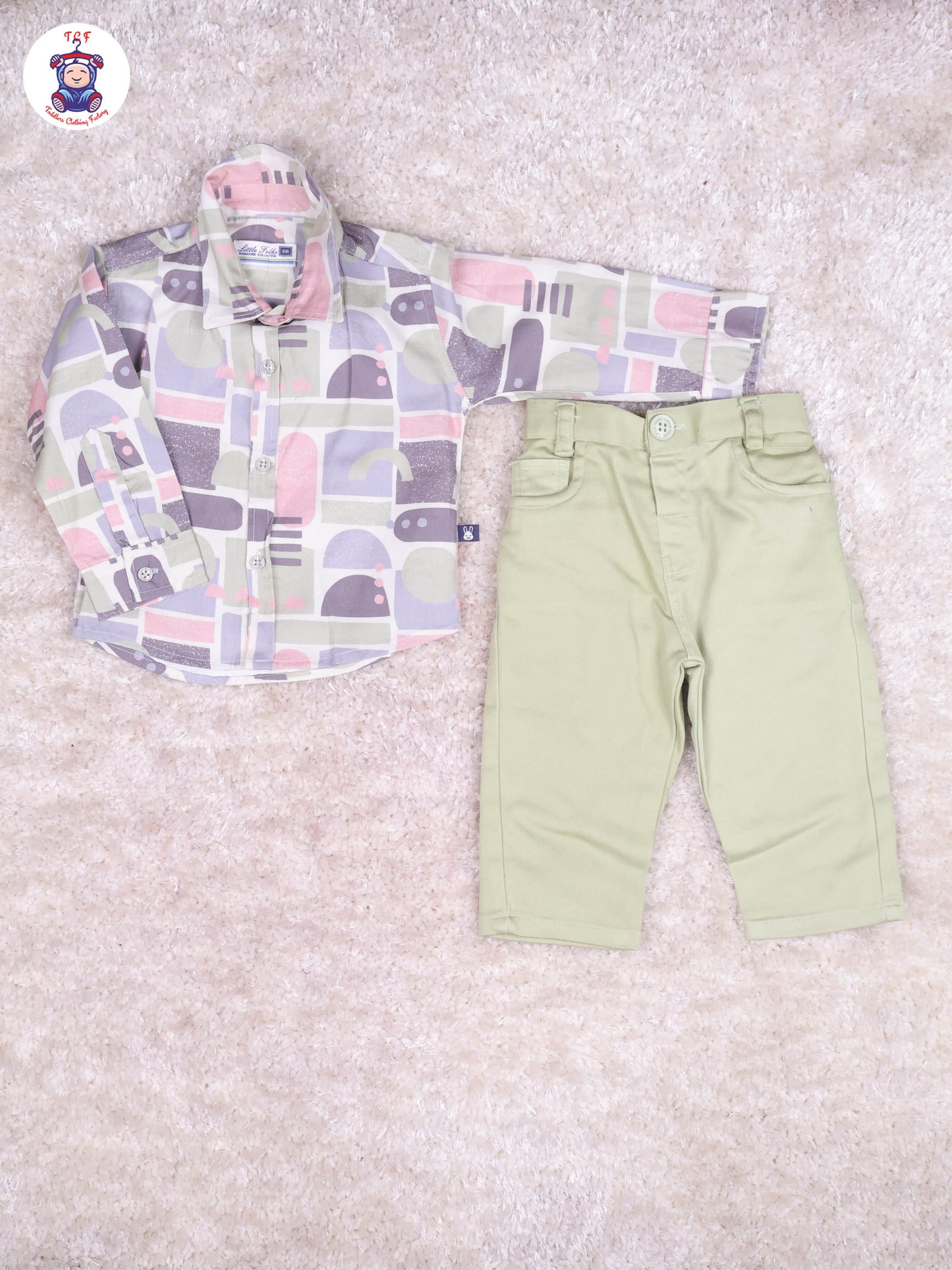 Light Green & Grey - Printed Full Hand Shirt With Plain Pant