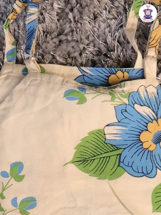 Cream & Blue - Floral Printed Flared Strappy Top & Shorts