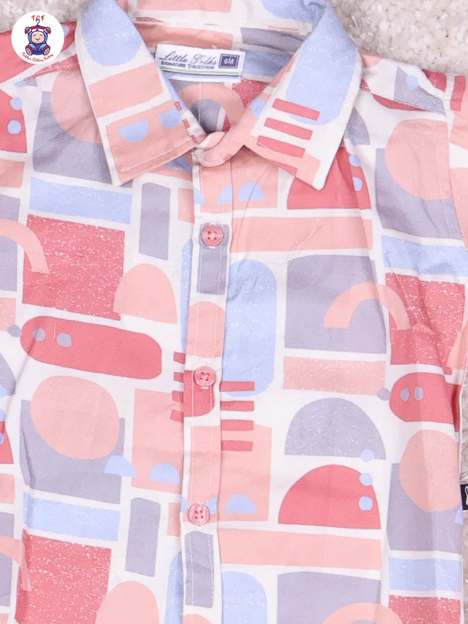 Peach & Grey - Printed Full Hand Shirt With Plain Pant