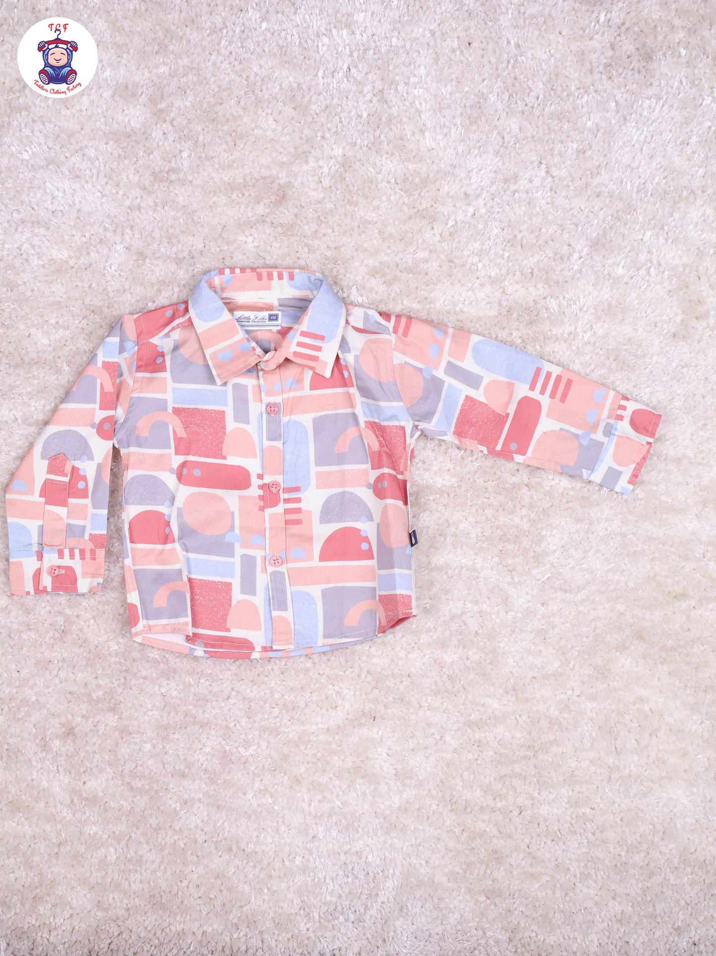 Peach & Grey - Printed Full Hand Shirt With Plain Pant