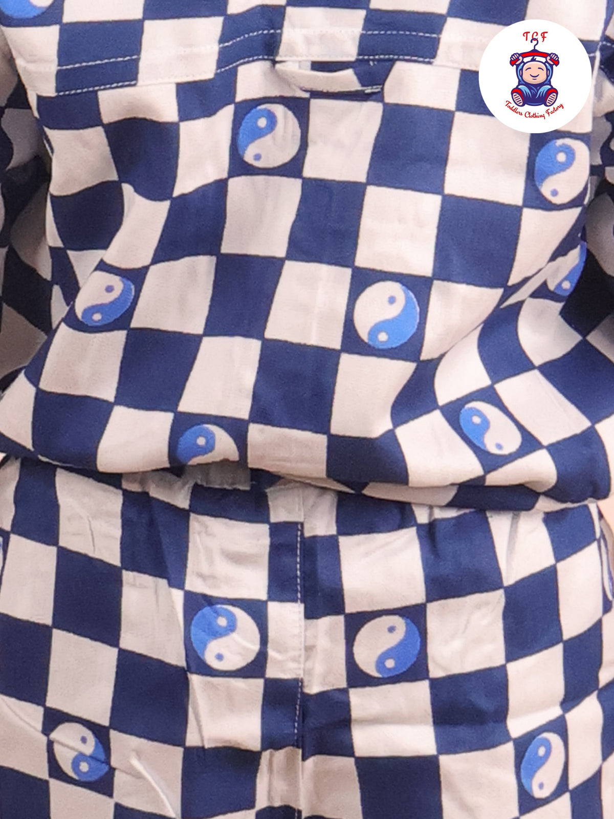 Blue - Box Printed Spread Collor Shirt With Shorts