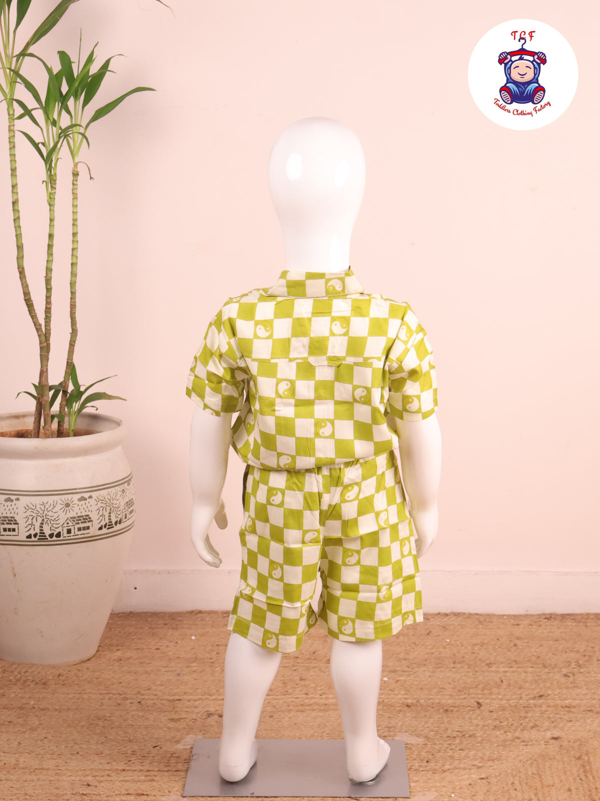 Green - Box Printed Spread Collor Shirt With Shorts