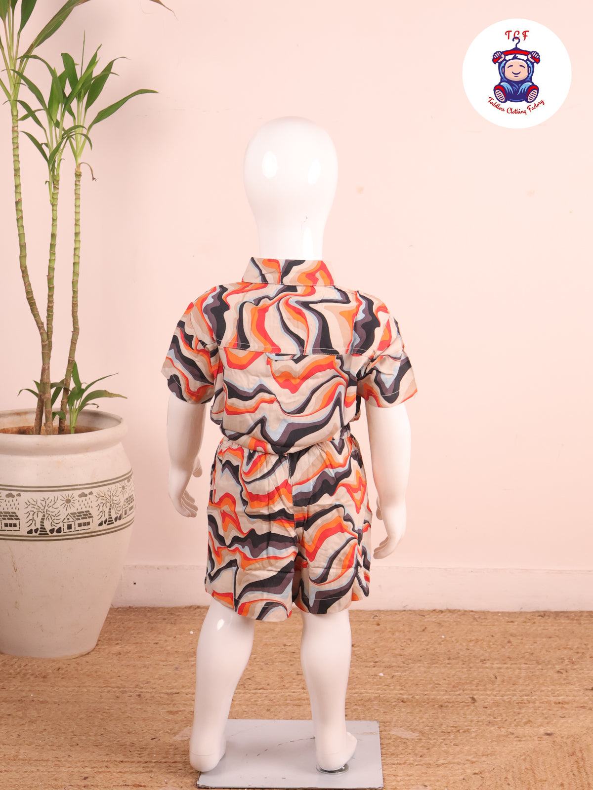 Cream - Printed Collor Neck Shirt With Shorts