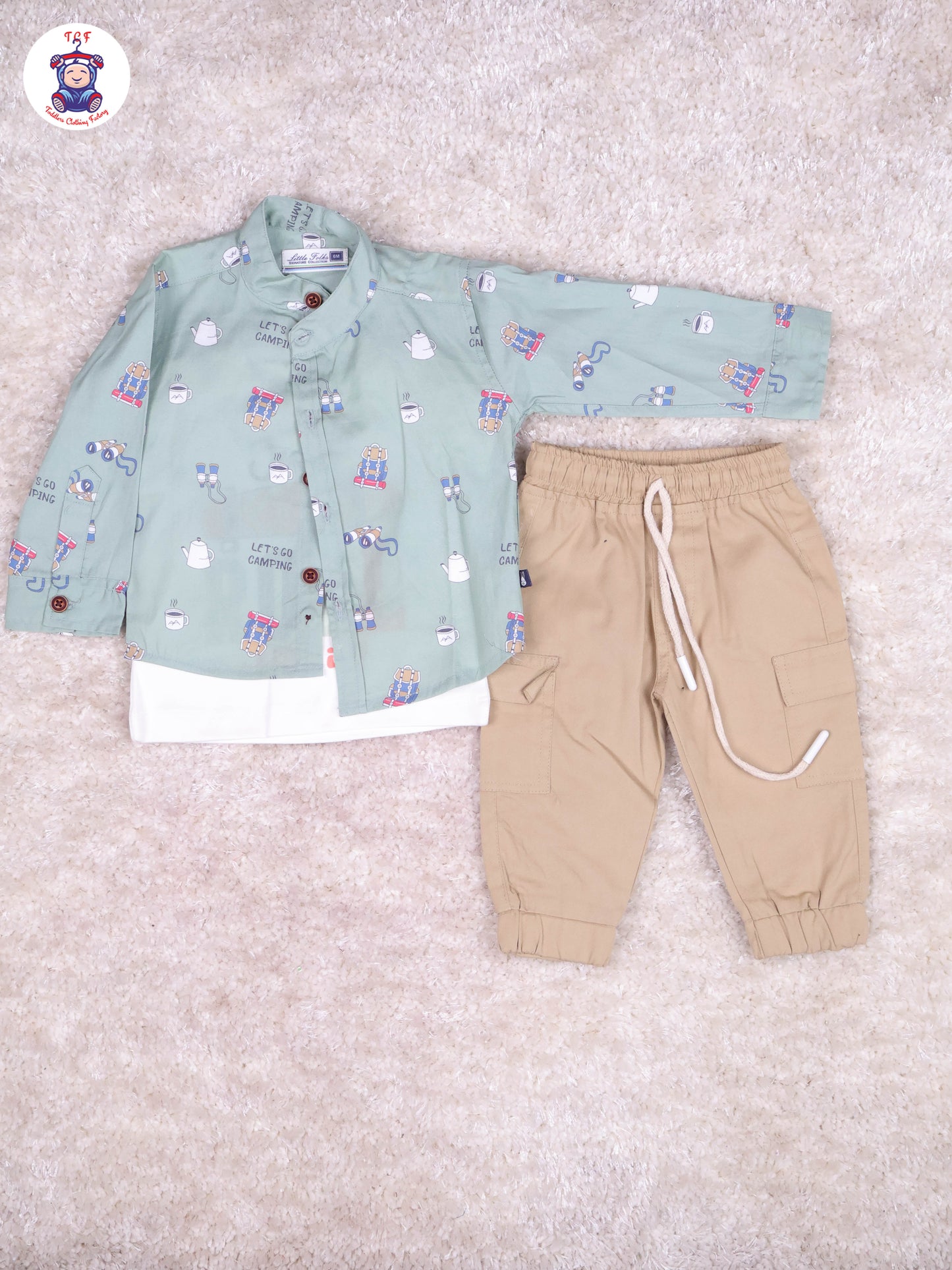 Light Green & Sandal Full Hand Shirt with t-Shirt & Pant