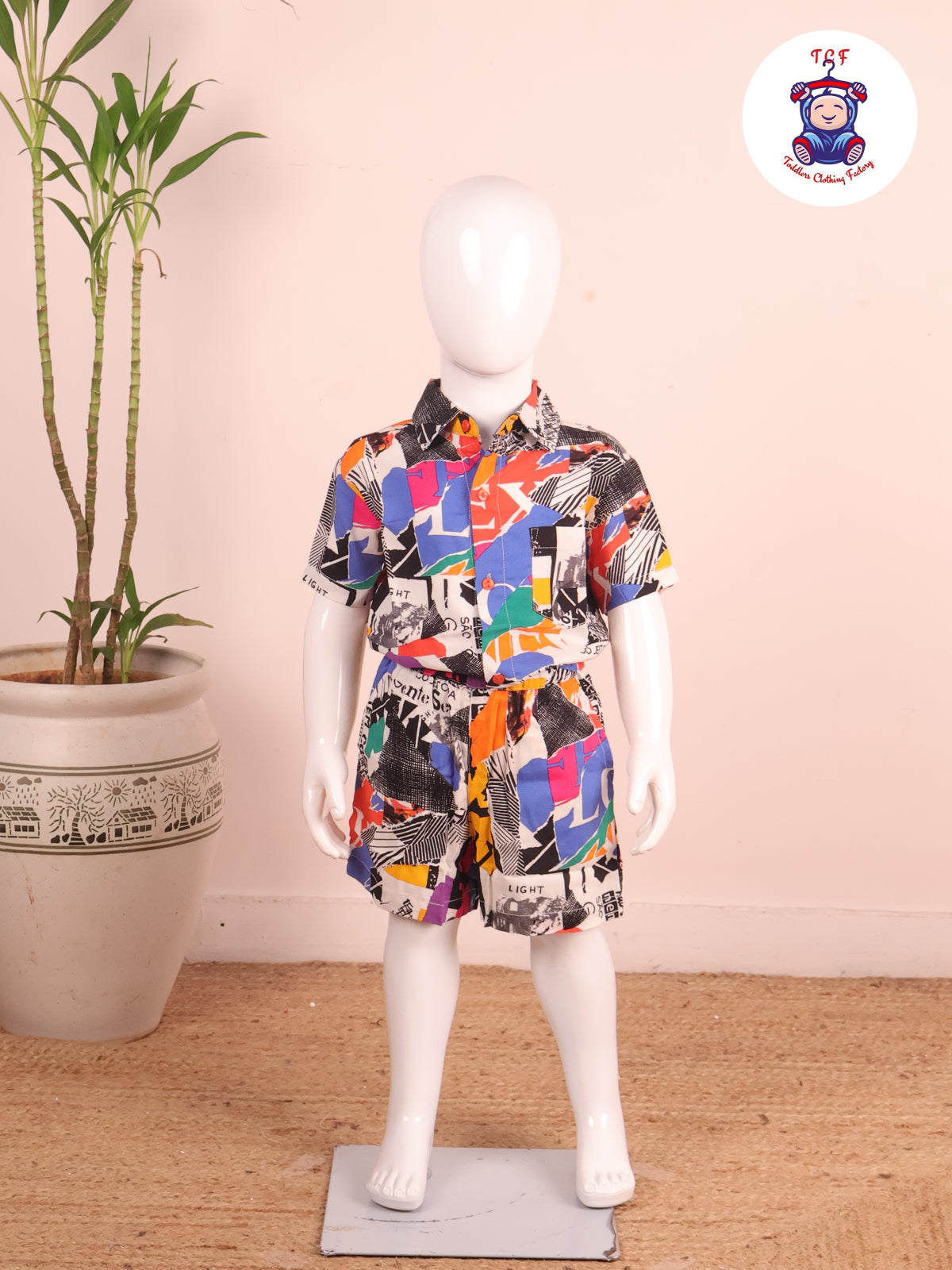 Multi - Printed Collor Neck Shirt With Shorts