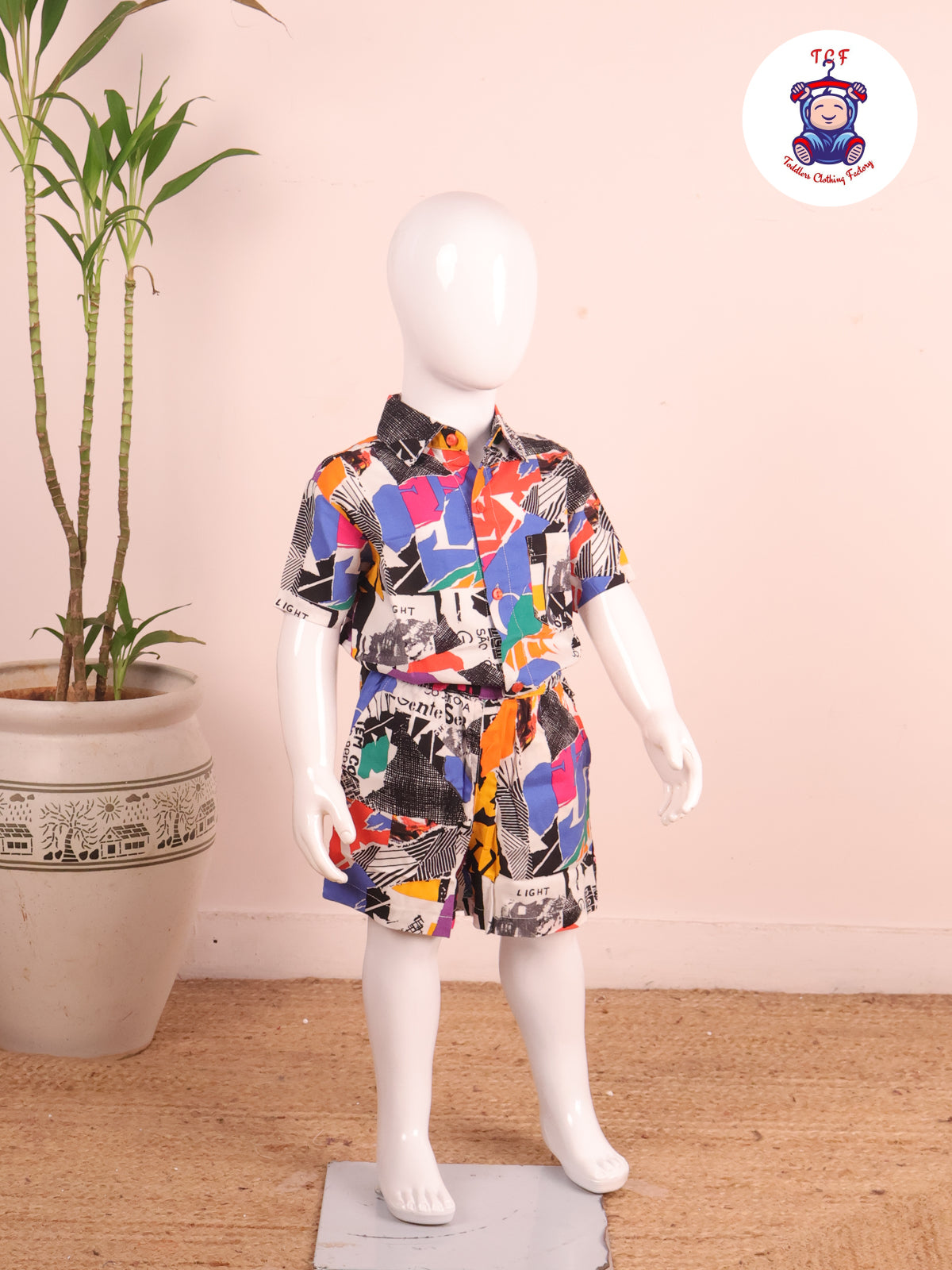 Multi - Printed Collor Neck Shirt With Shorts