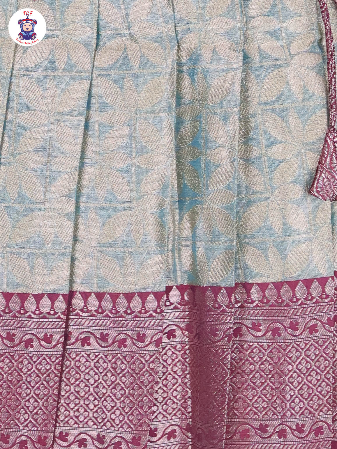 Maroon & Teal Blue - Girls Readymade Pavadai Sattai With Half Saree