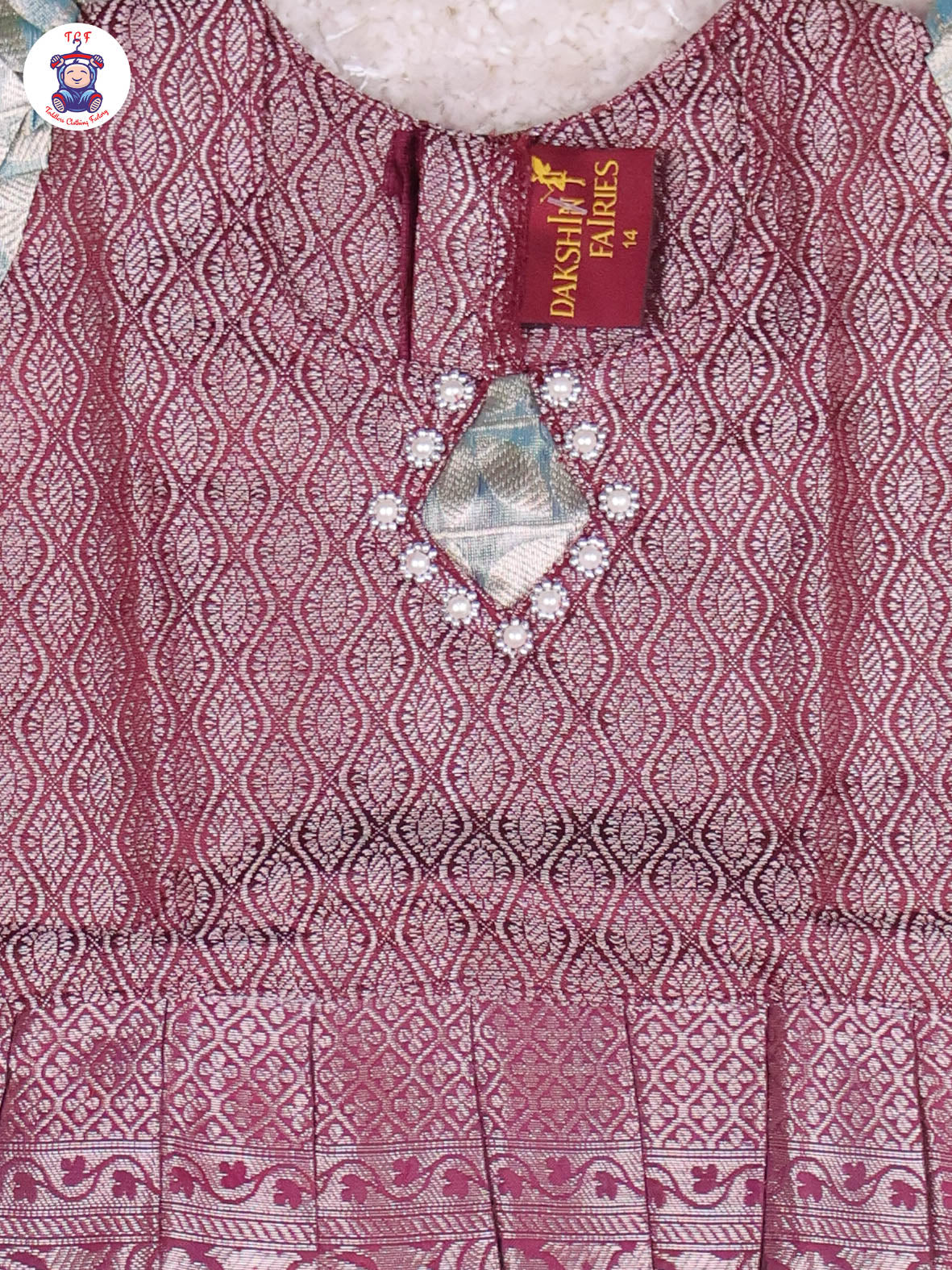 Maroon & Teal Blue - Girls Readymade Pavadai Sattai With Half Saree