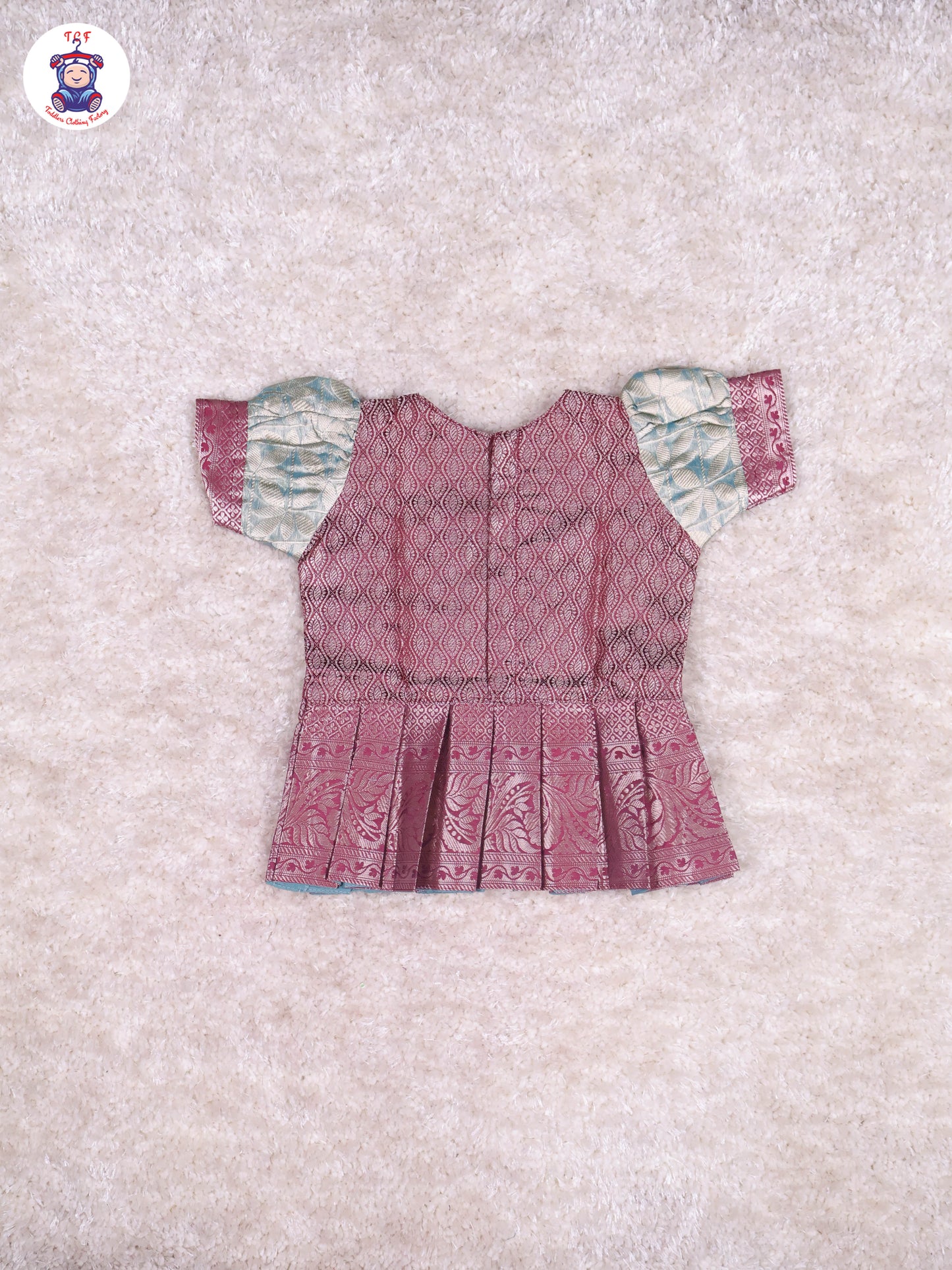 Maroon & Teal Blue - Girls Readymade Pavadai Sattai With Half Saree
