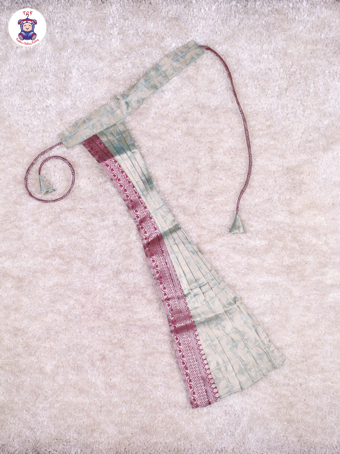 Maroon & Teal Blue - Girls Readymade Pavadai Sattai With Half Saree