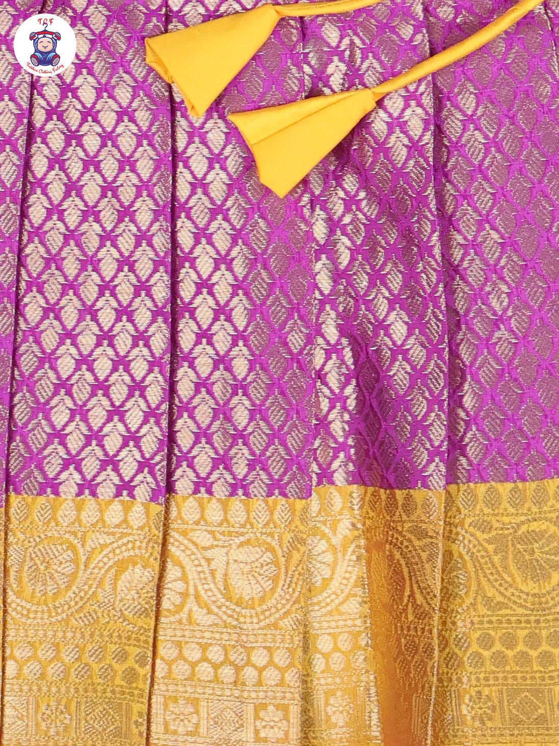 Yellow & Purple - Girls Readymade Pavadai Sattai With Half Saree