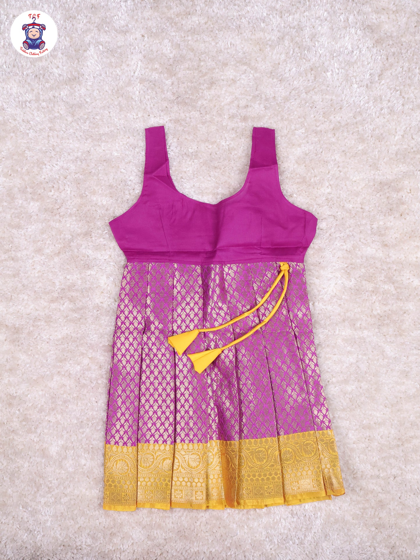 Yellow & Purple - Girls Readymade Pavadai Sattai With Half Saree