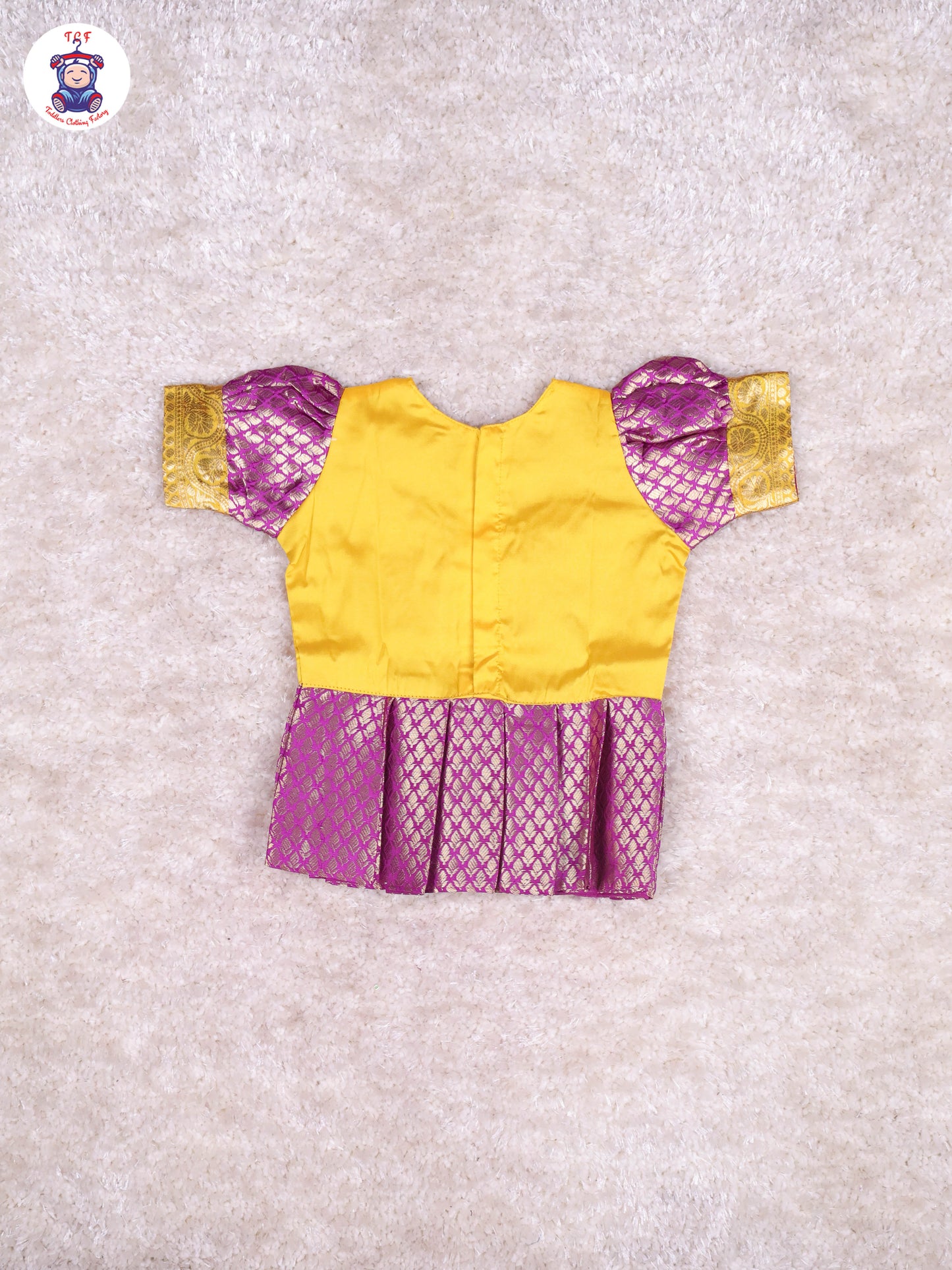 Yellow & Purple - Girls Readymade Pavadai Sattai With Half Saree