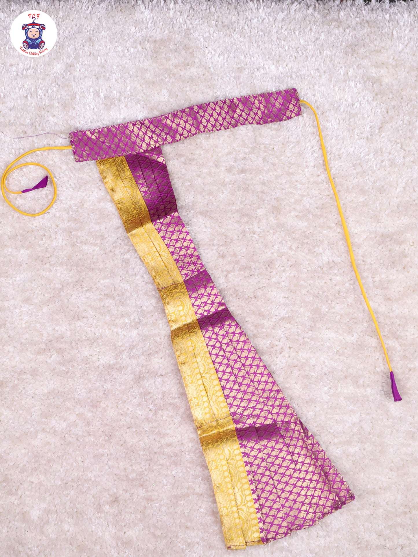 Yellow & Purple - Girls Readymade Pavadai Sattai With Half Saree