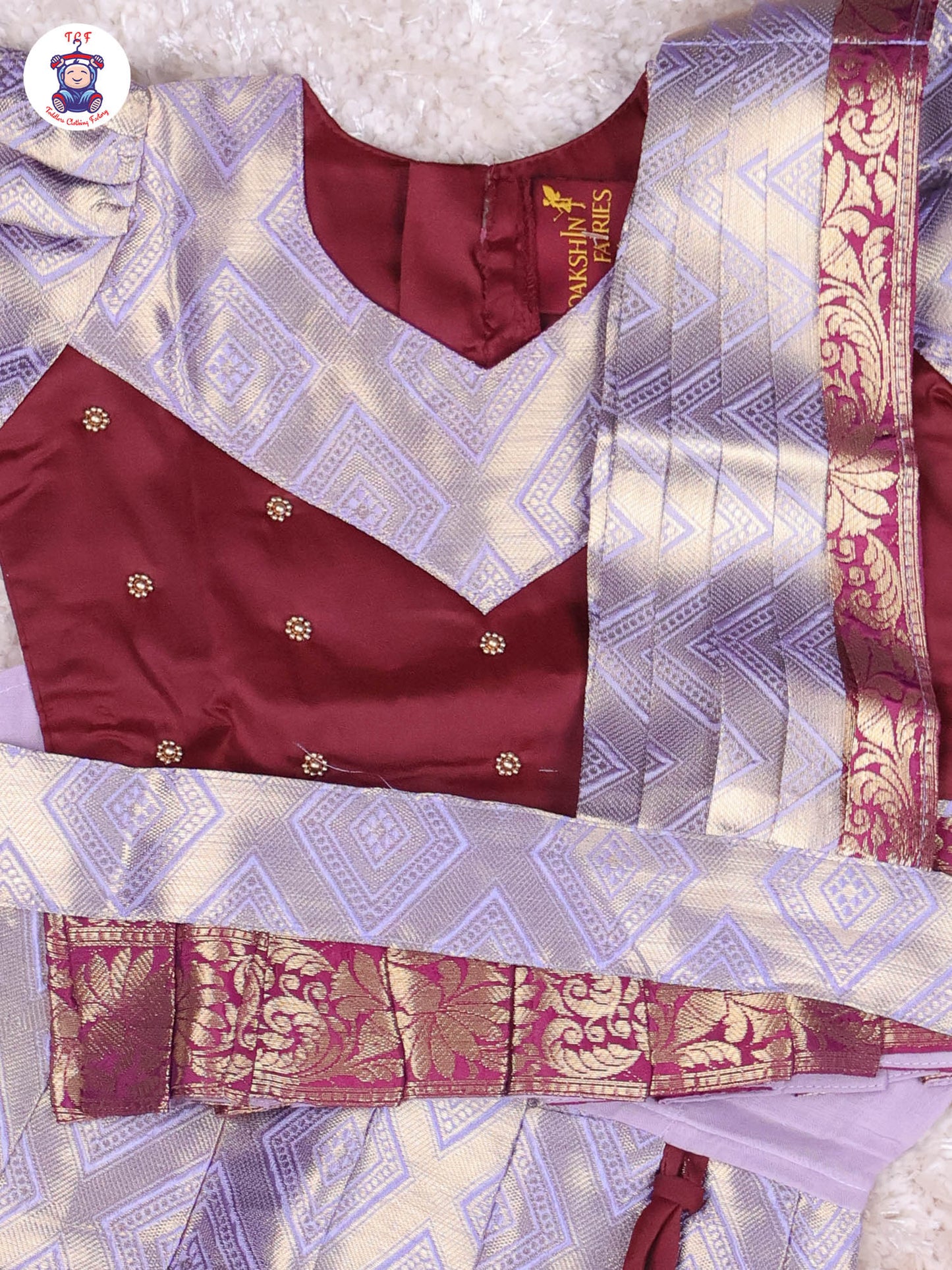 Maroon & Grey - Girls Readymade Pavadai Sattai With Half Saree
