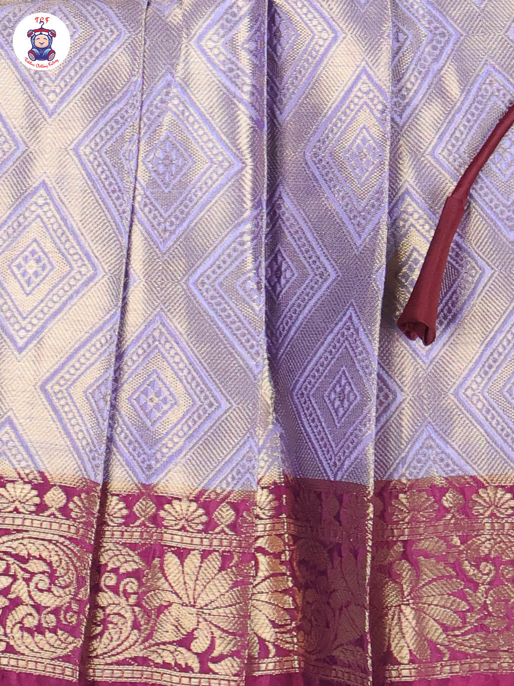 Maroon & Grey - Girls Readymade Pavadai Sattai With Half Saree