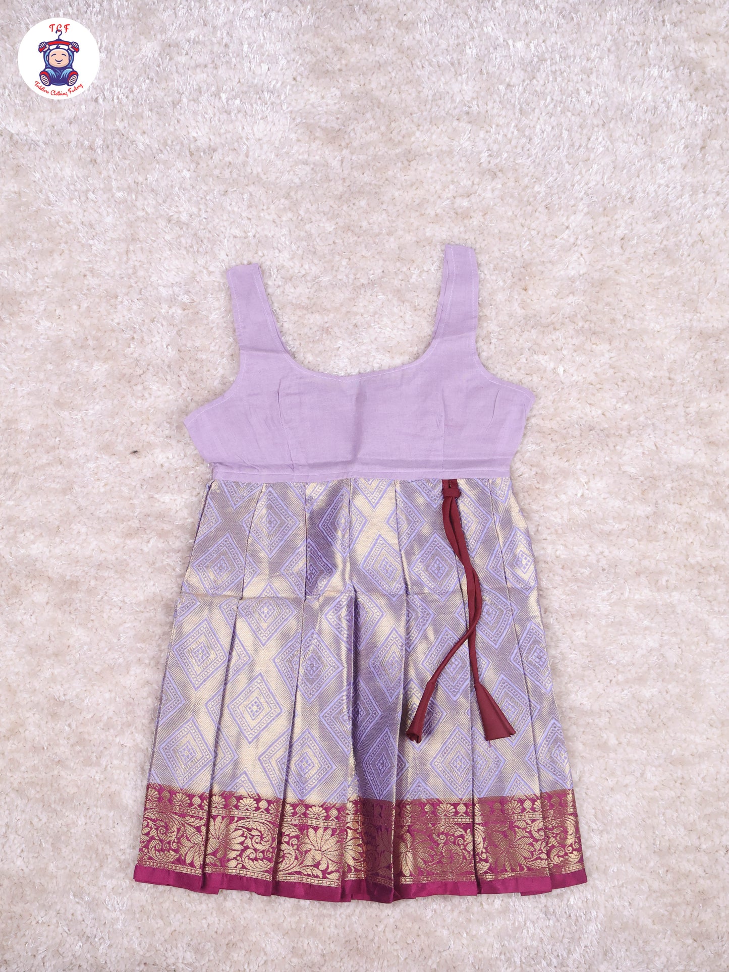 Maroon & Grey - Girls Readymade Pavadai Sattai With Half Saree
