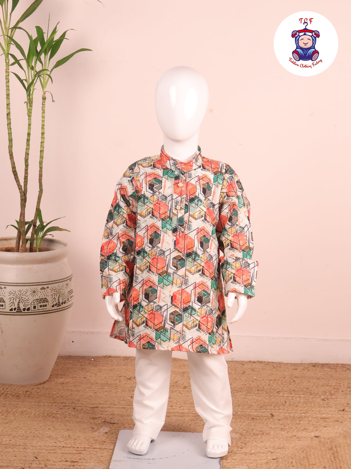 Green & Orange - Printed Kurta & Pyjama Sets