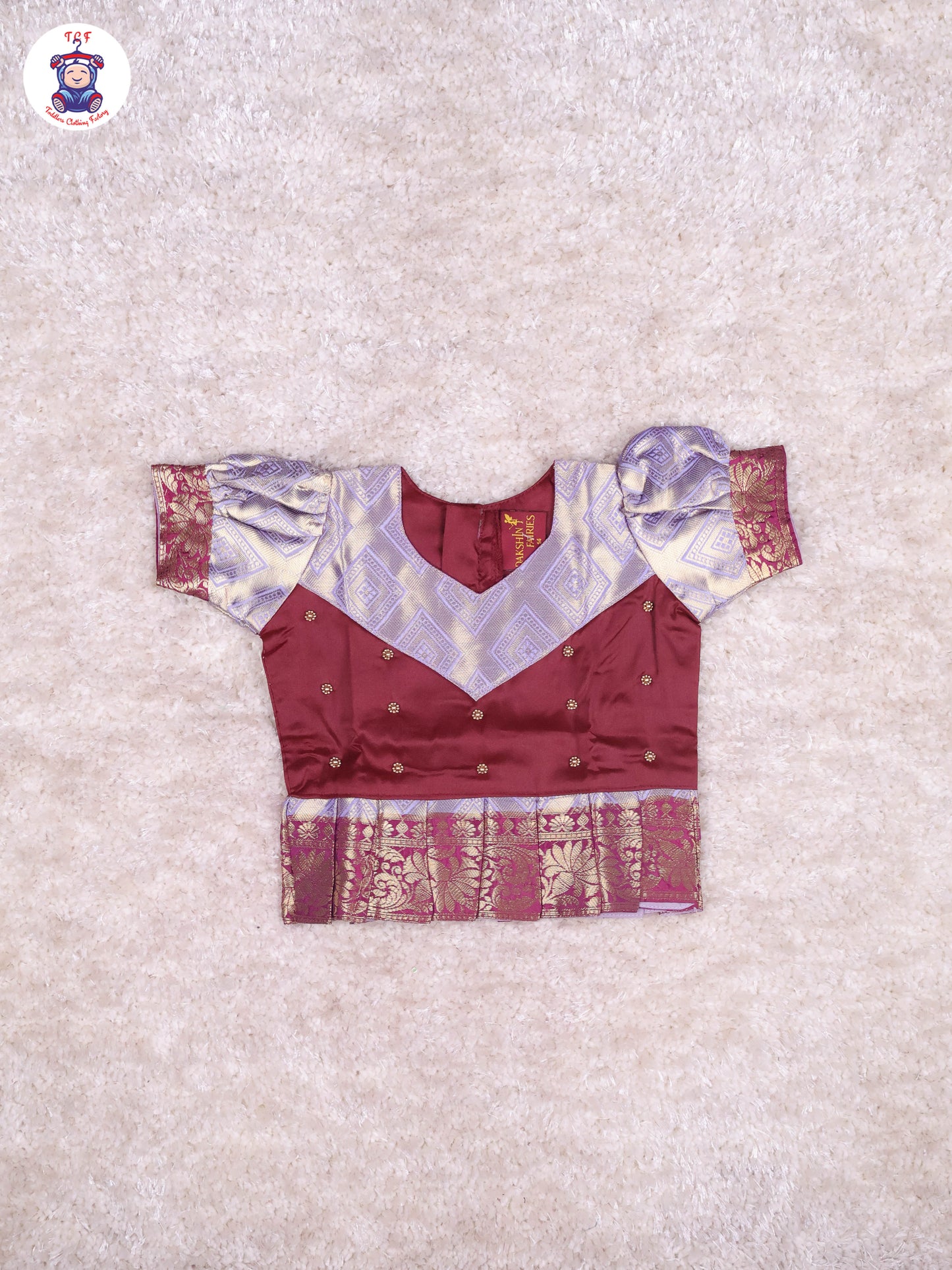 Maroon & Grey - Girls Readymade Pavadai Sattai With Half Saree