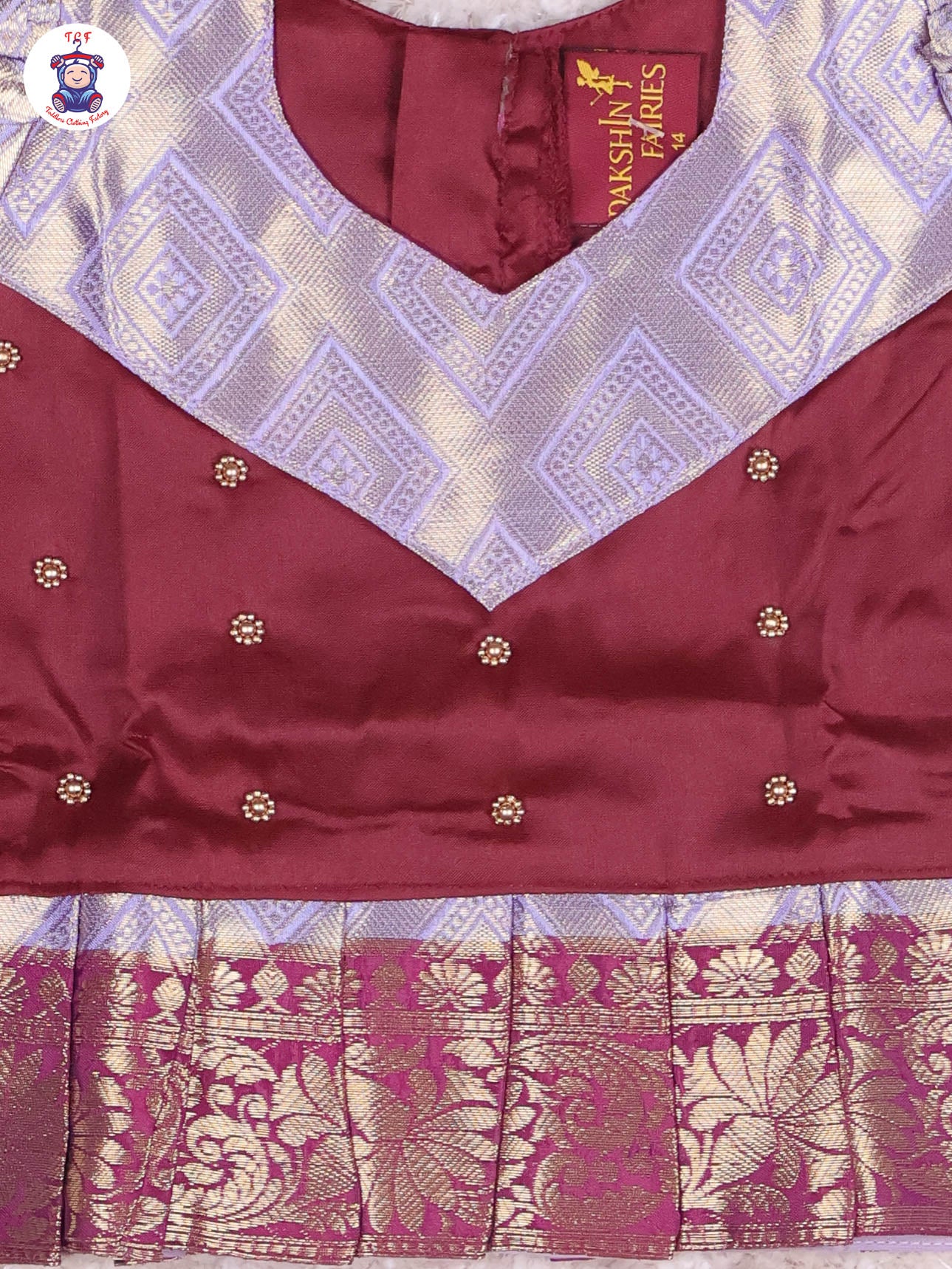 Maroon & Grey - Girls Readymade Pavadai Sattai With Half Saree