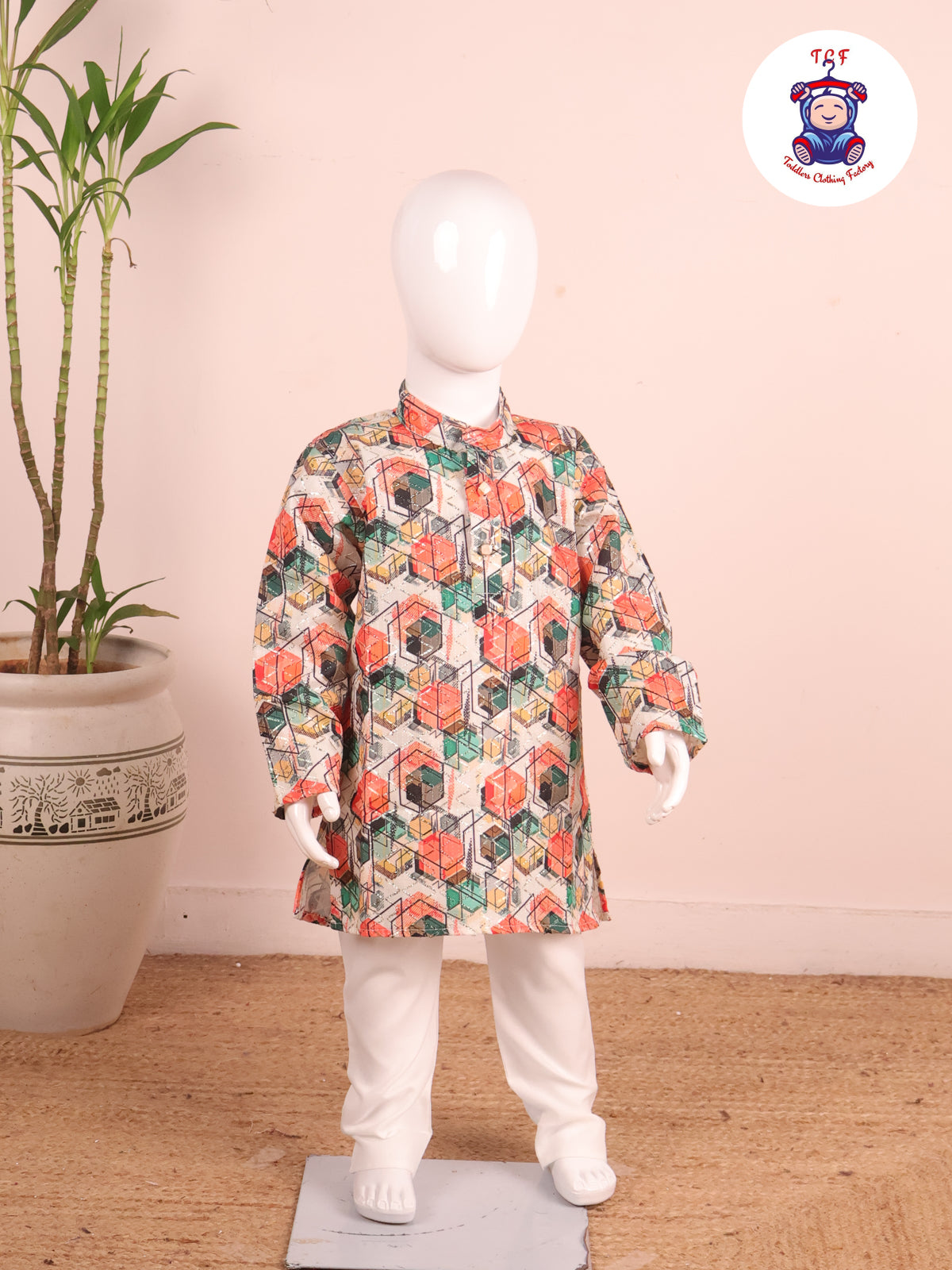 Green & Orange - Printed Kurta & Pyjama Sets