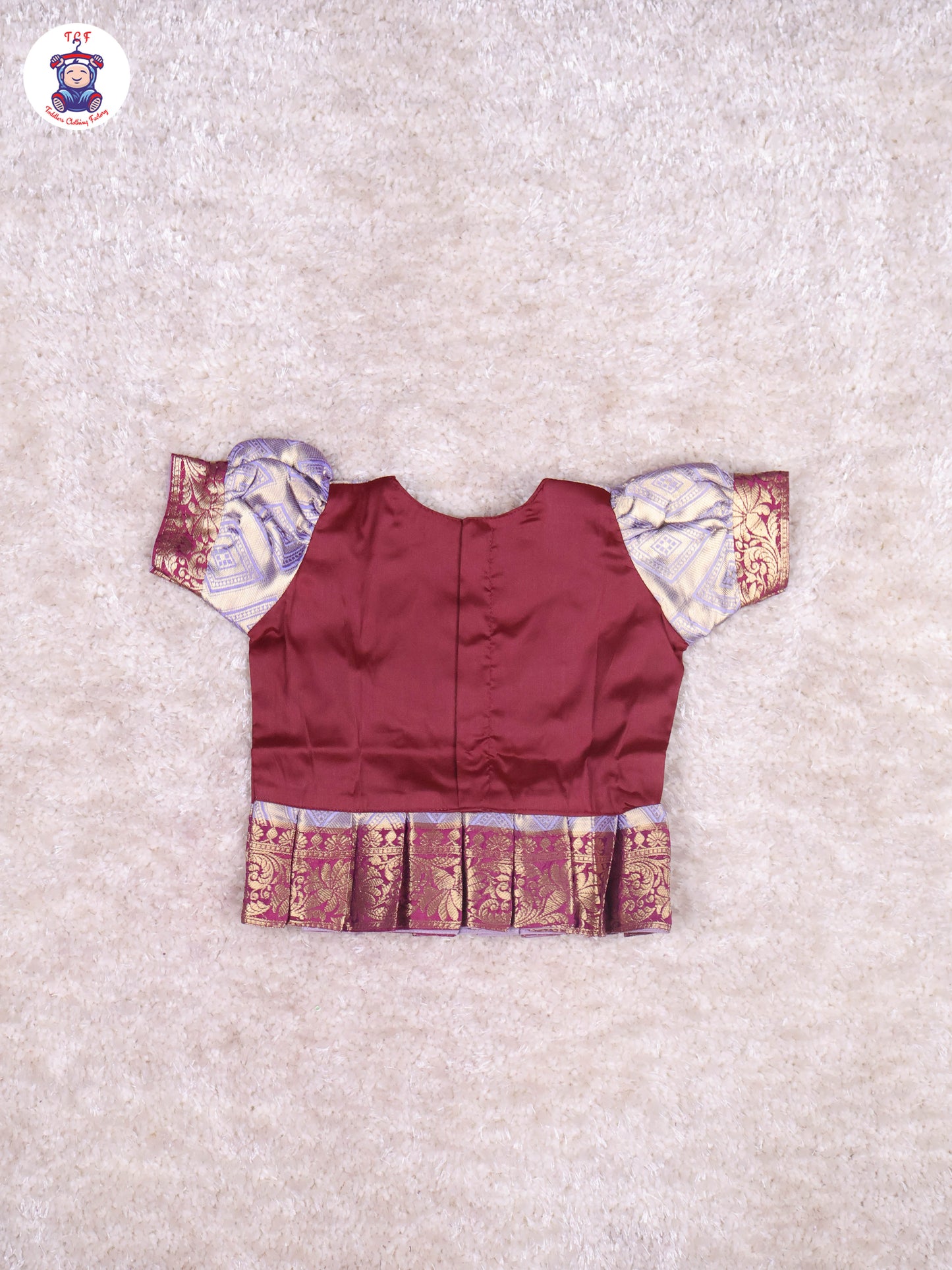Maroon & Grey - Girls Readymade Pavadai Sattai With Half Saree