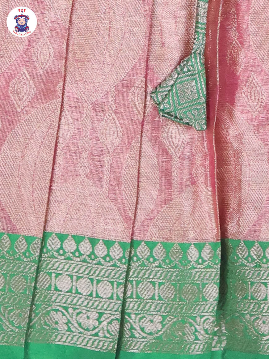 Green & Onion Pink - Girls Readymade Pavadai Sattai With Half Saree