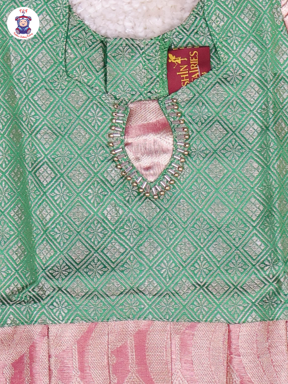 Green & Onion Pink - Girls Readymade Pavadai Sattai With Half Saree