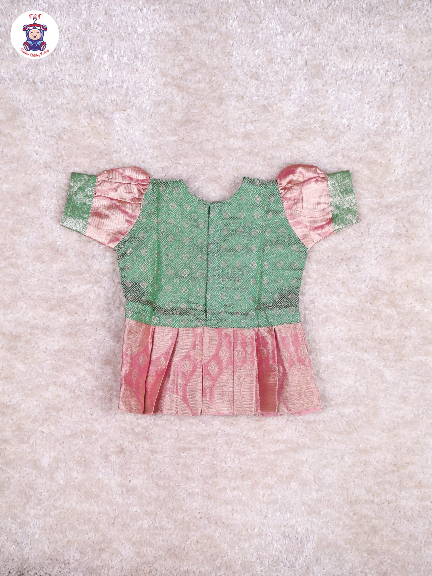Green & Onion Pink - Girls Readymade Pavadai Sattai With Half Saree