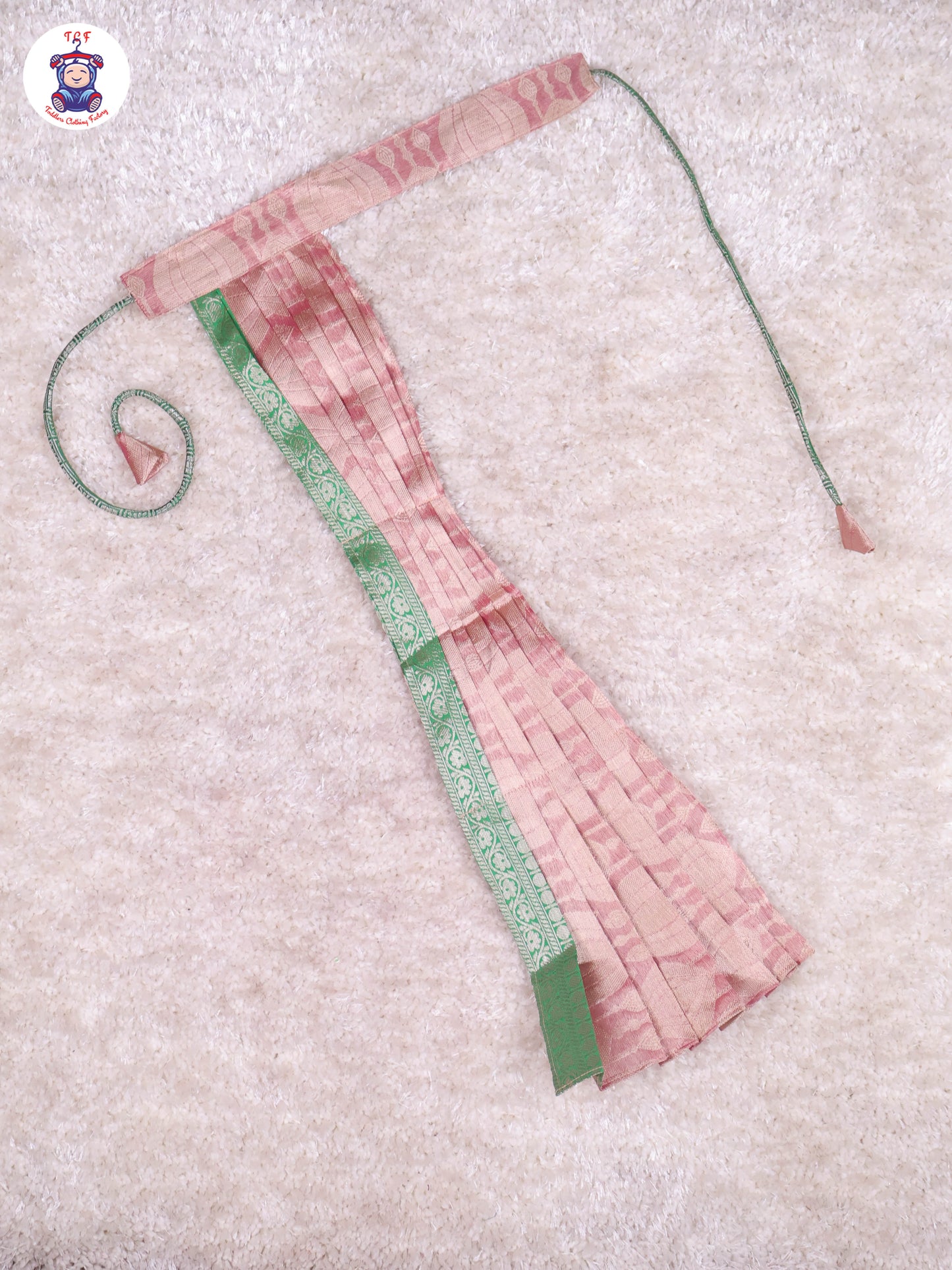 Green & Onion Pink - Girls Readymade Pavadai Sattai With Half Saree