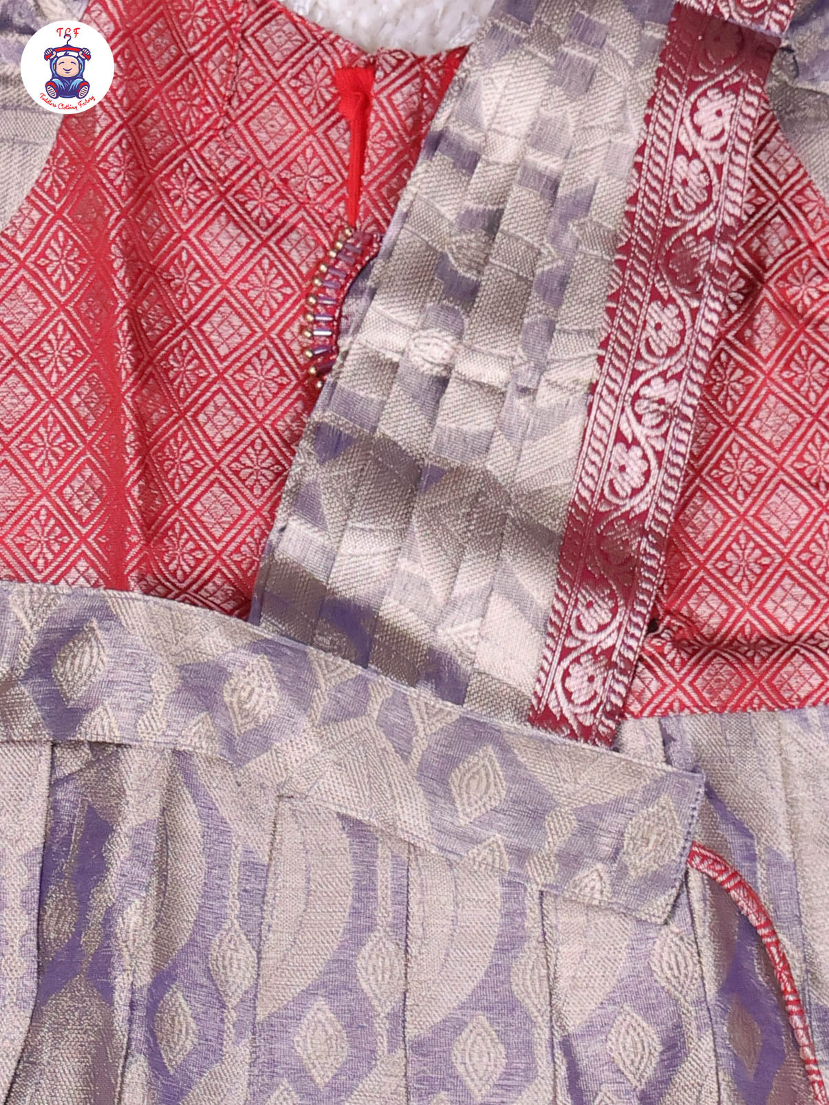 Red & Grey - Girls Readymade Pavadai Sattai With Half Saree