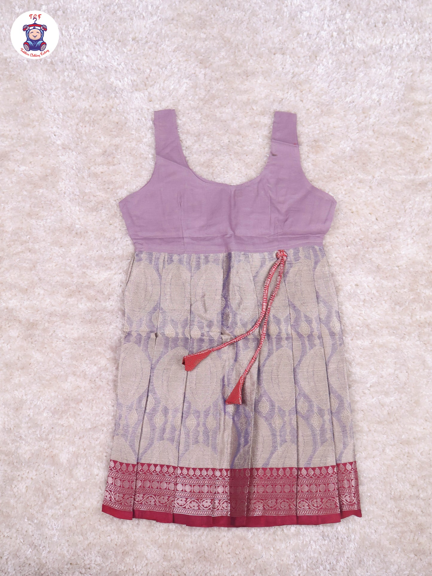 Red & Grey - Girls Readymade Pavadai Sattai With Half Saree