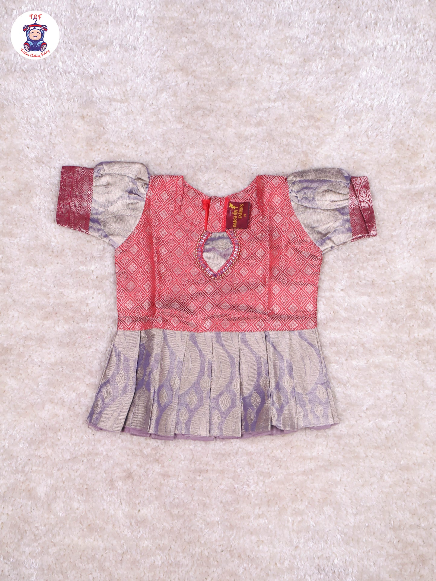 Red & Grey - Girls Readymade Pavadai Sattai With Half Saree